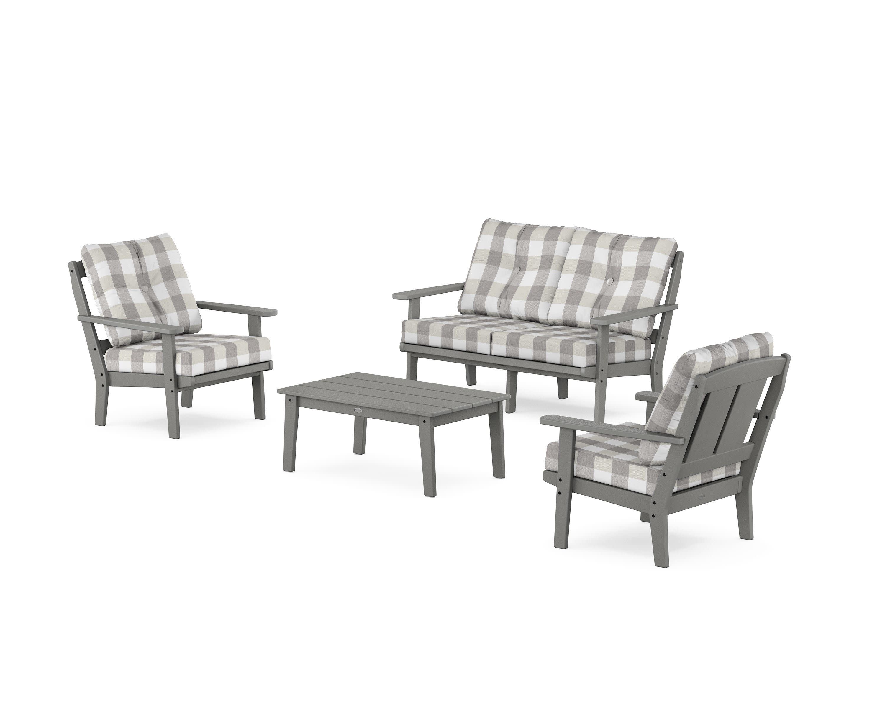 Mission 4-Piece Deep Seating Set with Loveseat in Slate Grey / Buffalo Plaid Grey Mist