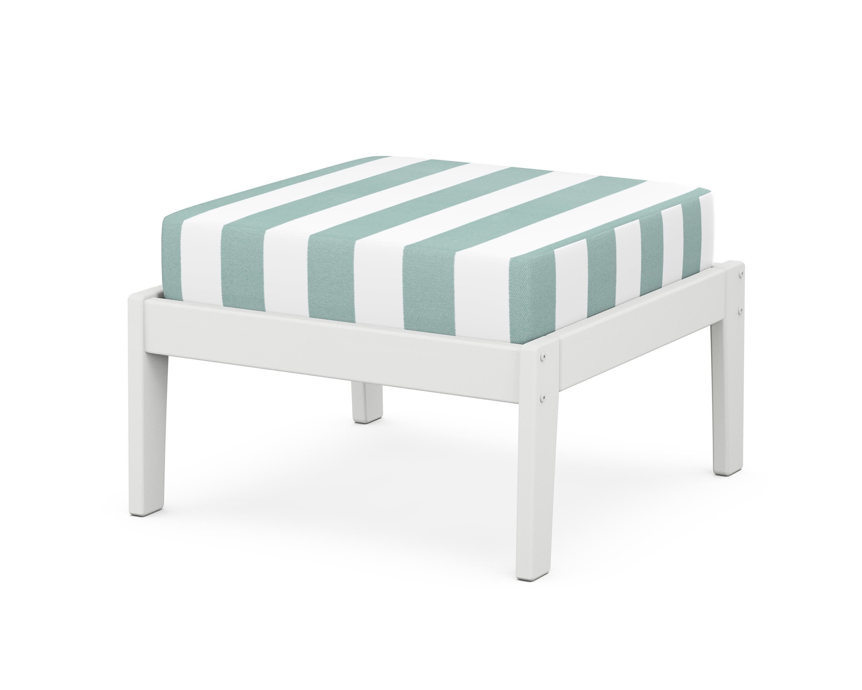 Deep Seating Ottoman in White / Cabana Stripe Glacier Spa