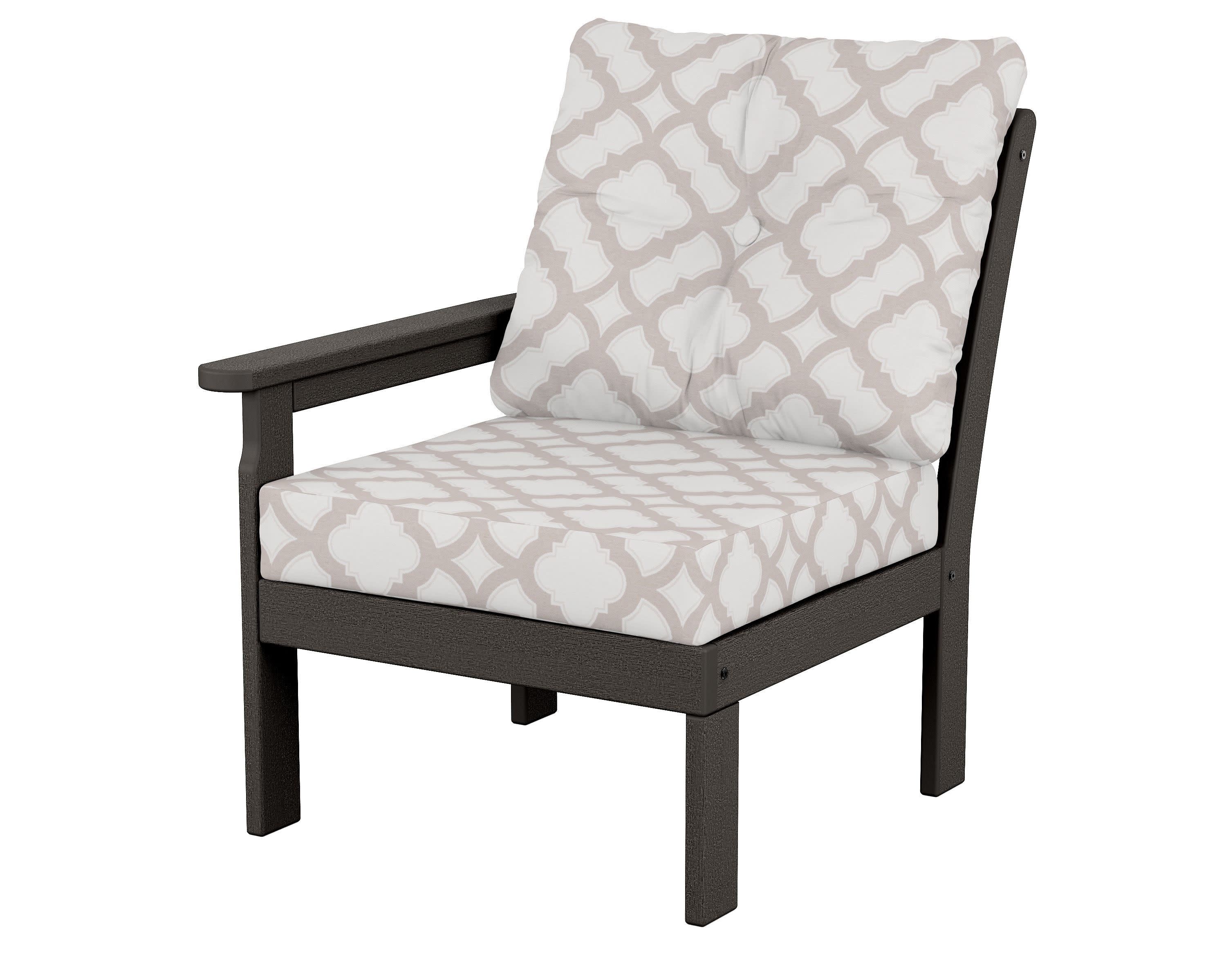 Vineyard Modular Left Arm Chair in Vintage Coffee / Trellis Dune Burlap