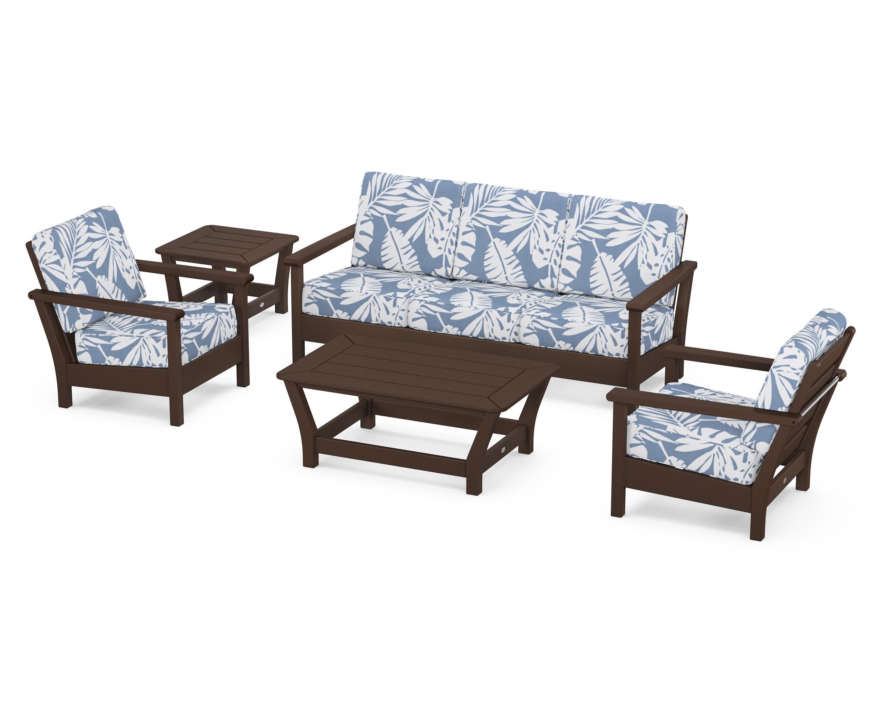Harbour 5-Piece Deep Seating Set in Mahogany / Leaf Sky Blue