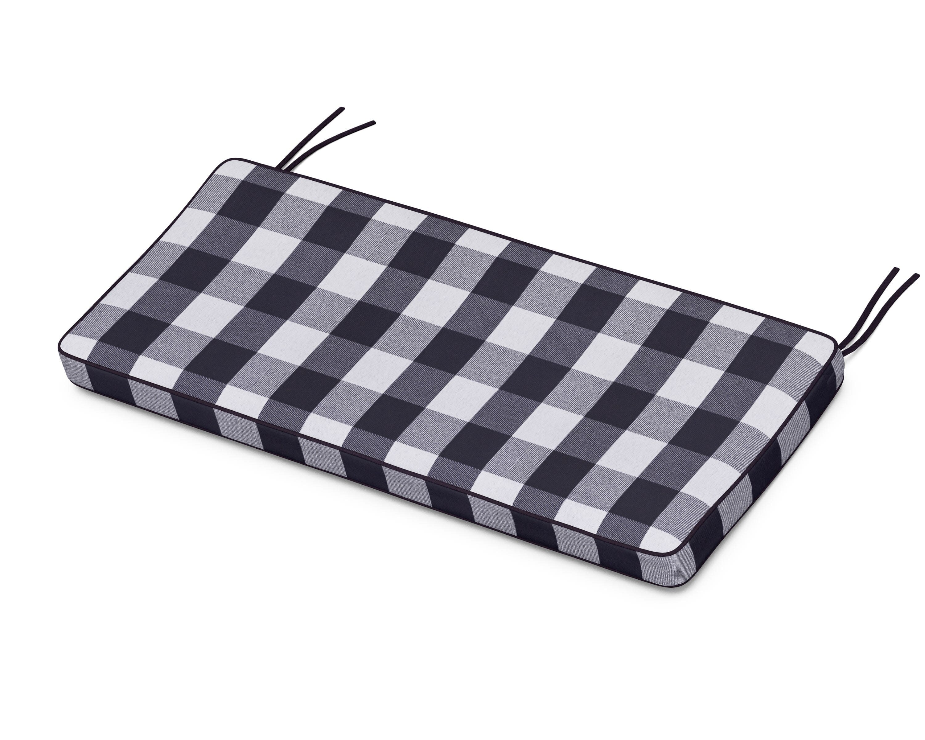 Chinoiserie Bench Seat Cushion in Buffalo Plaid Navy