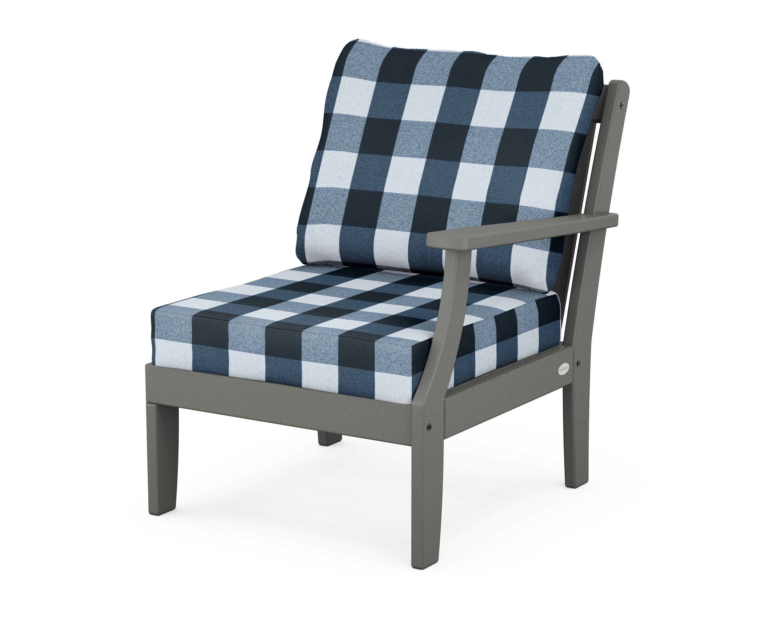Braxton Modular Right Arm Chair in Slate Grey / Buffalo Plaid Marine Indigo