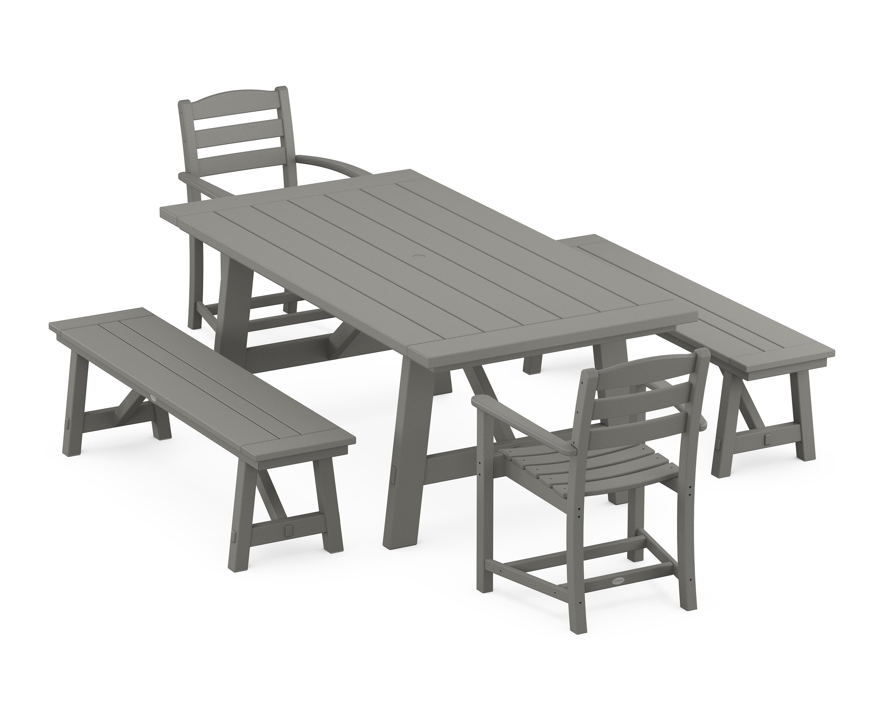 La Casa Caf 5-Piece Rustic Farmhouse Dining Set With Benches in Slate Grey