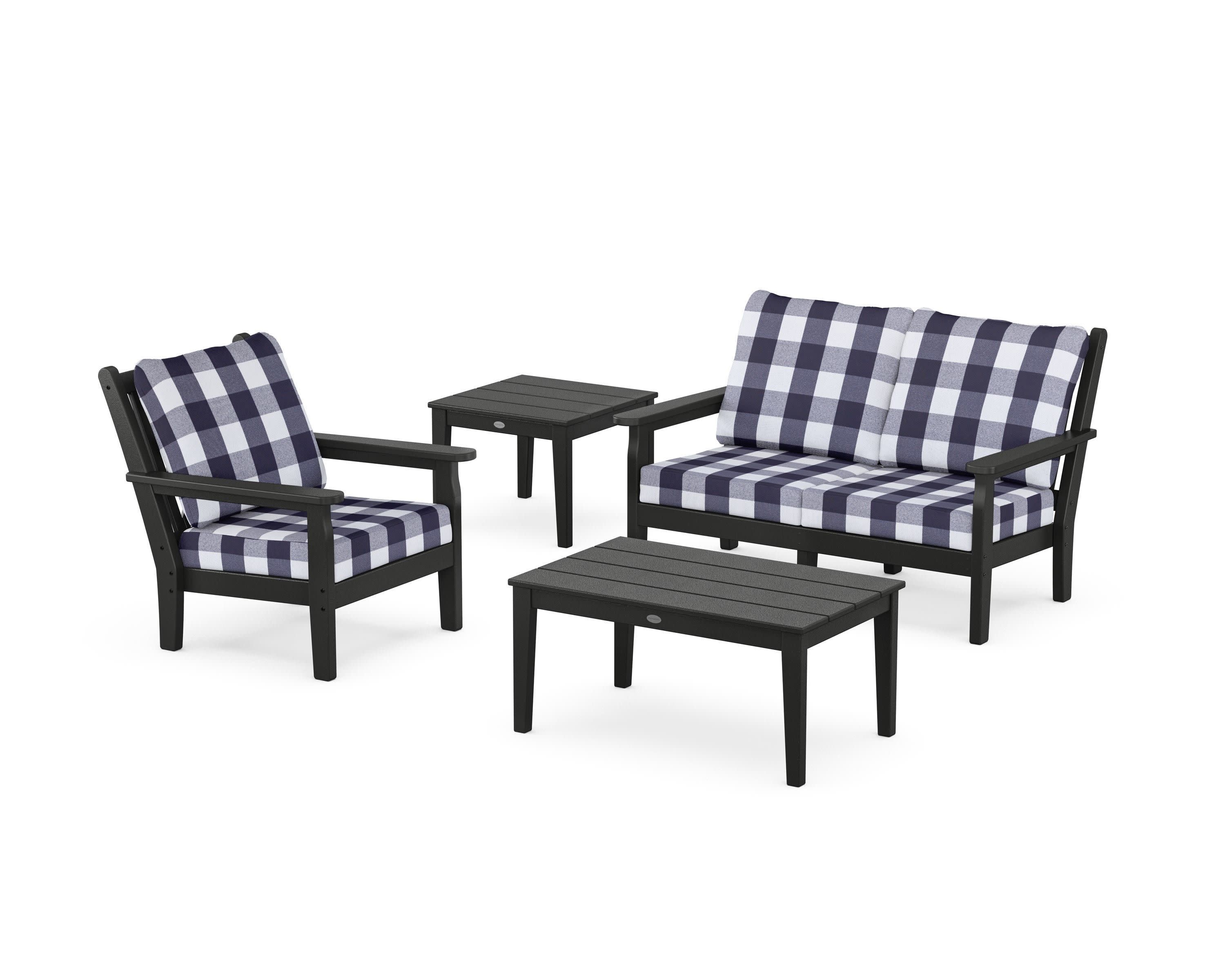 Chippendale 4-Piece Deep Seating Set in Black / Buffalo Plaid Navy