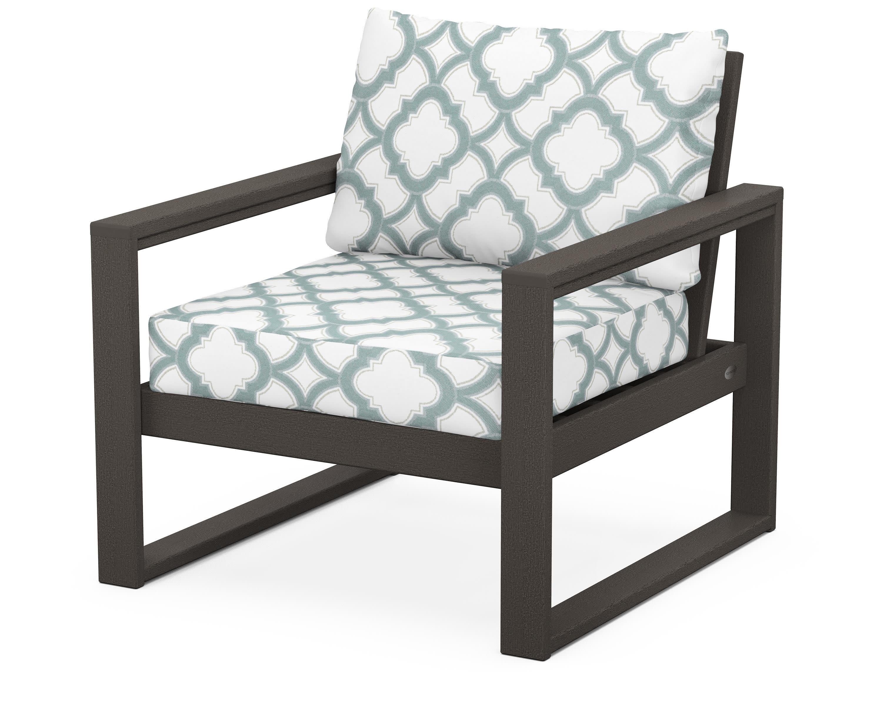 EDGE Club Chair in Vintage Coffee / Trellis Glacier Spa