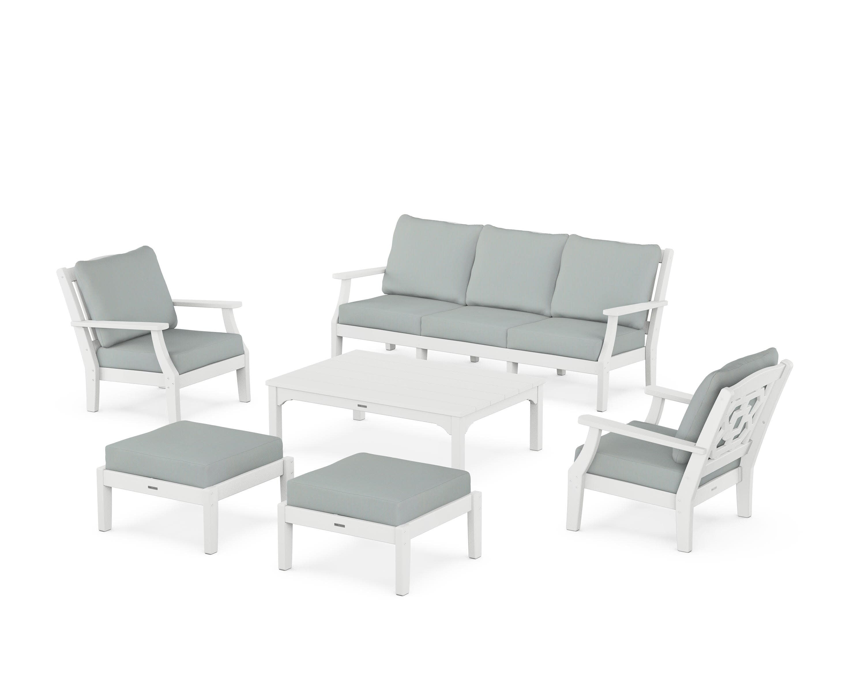 Chinoiserie 6-Piece Lounge Sofa Set in White / Spa