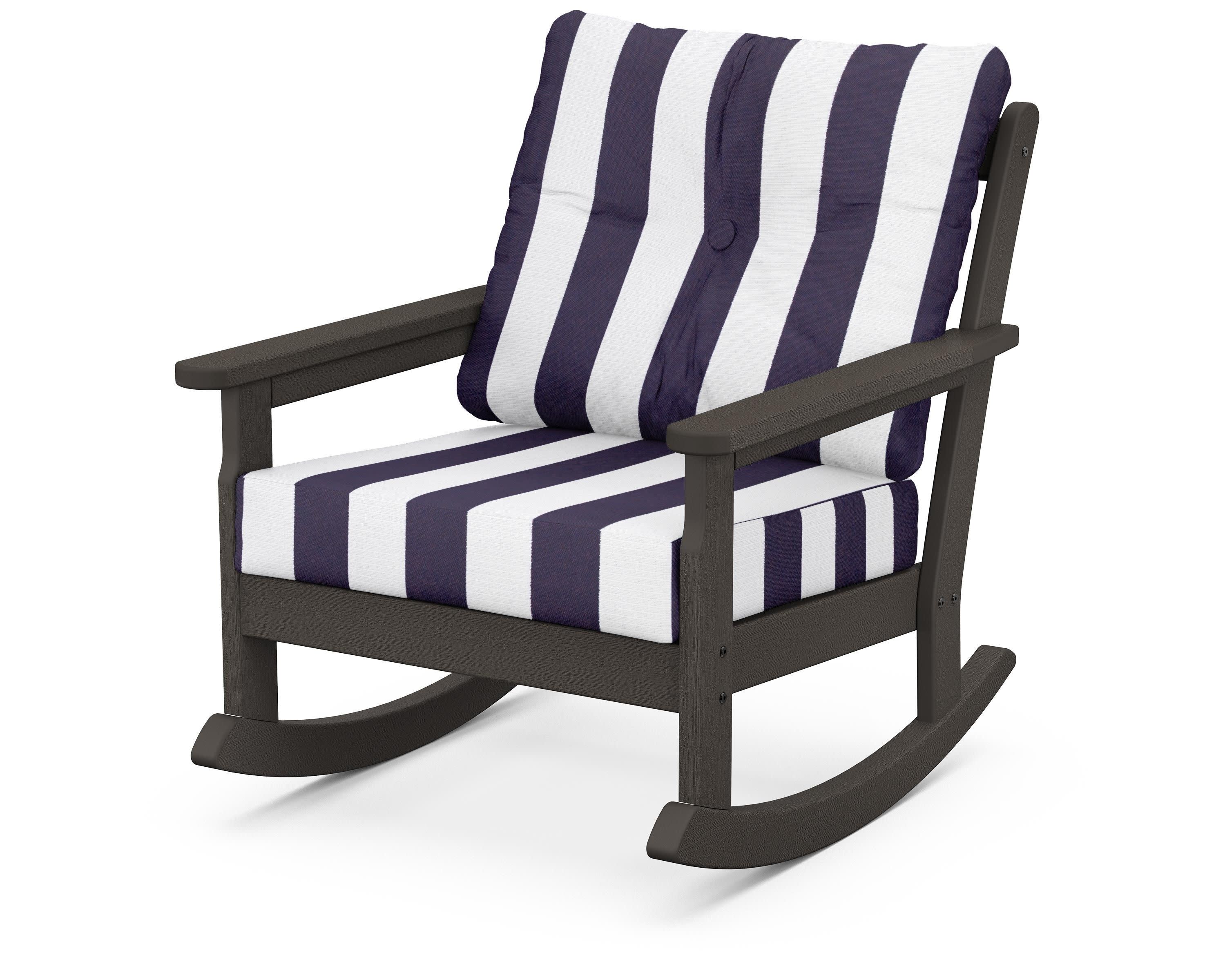 Vineyard Deep Seating Rocking Chair in Vintage Coffee / Cabana Stripe Navy