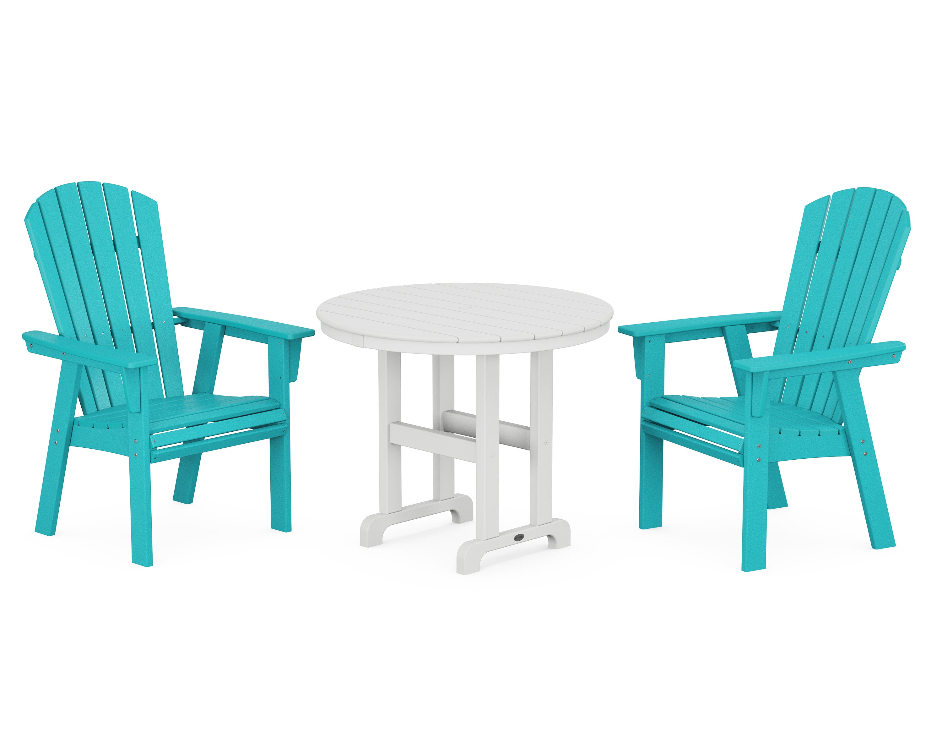 Nautical Adirondack 3-Piece Round Dining Set in Aruba / White