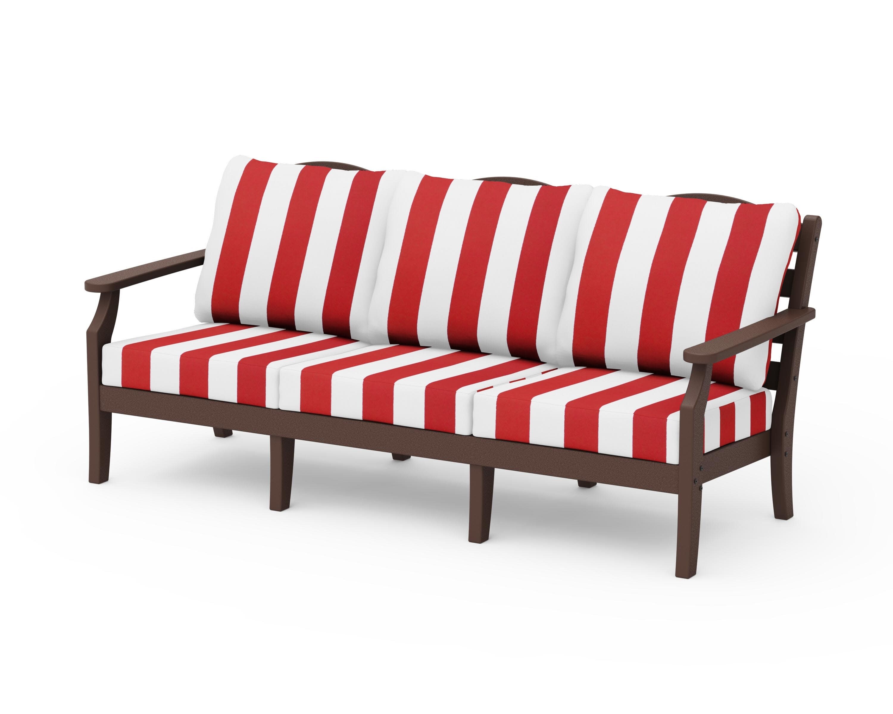Savannah Deep Seating Sofa in Mahogany / Cabana Stripe Crimson