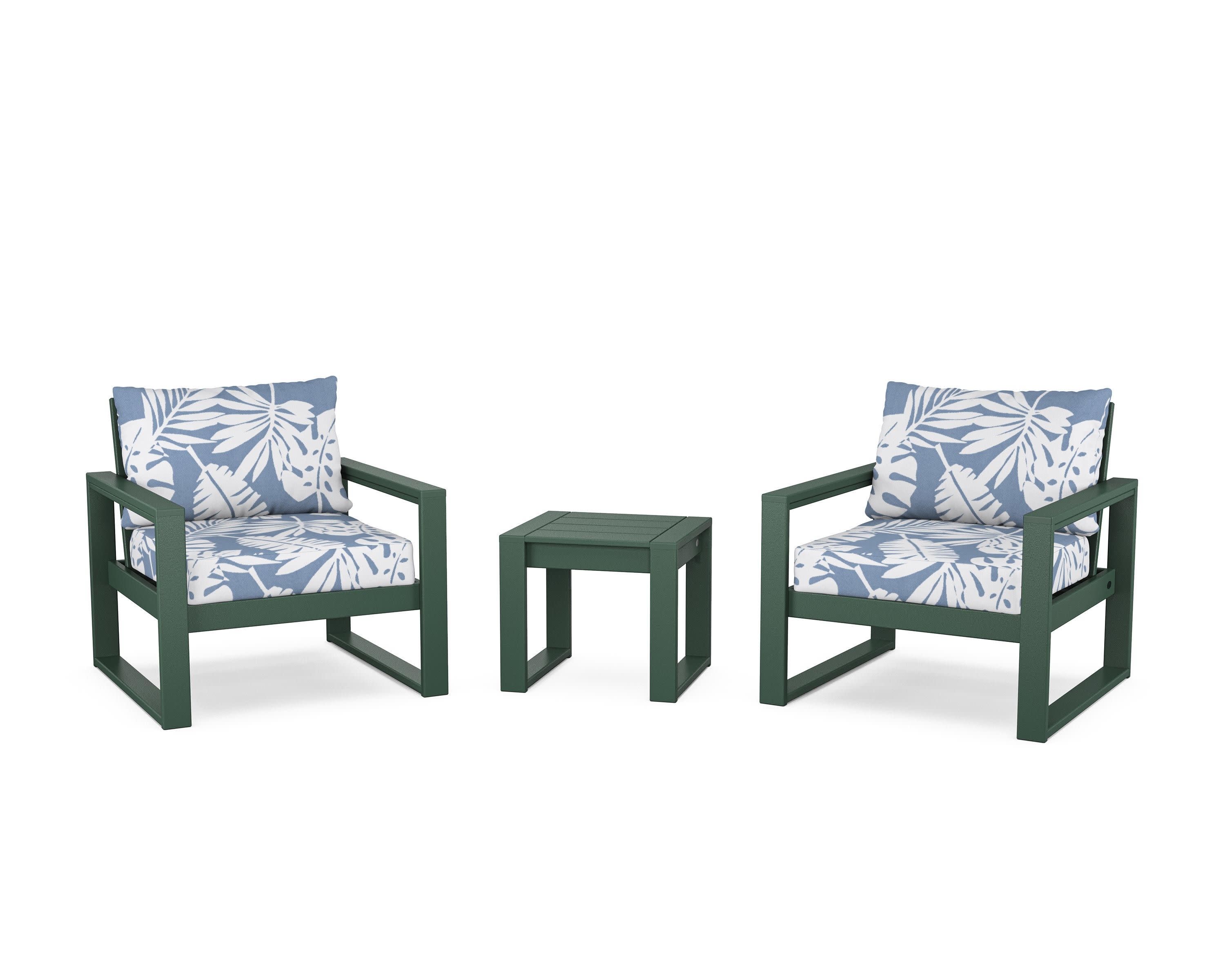 EDGE Sectional 3-Piece Deep Seating Set in Green / Leaf Sky Blue