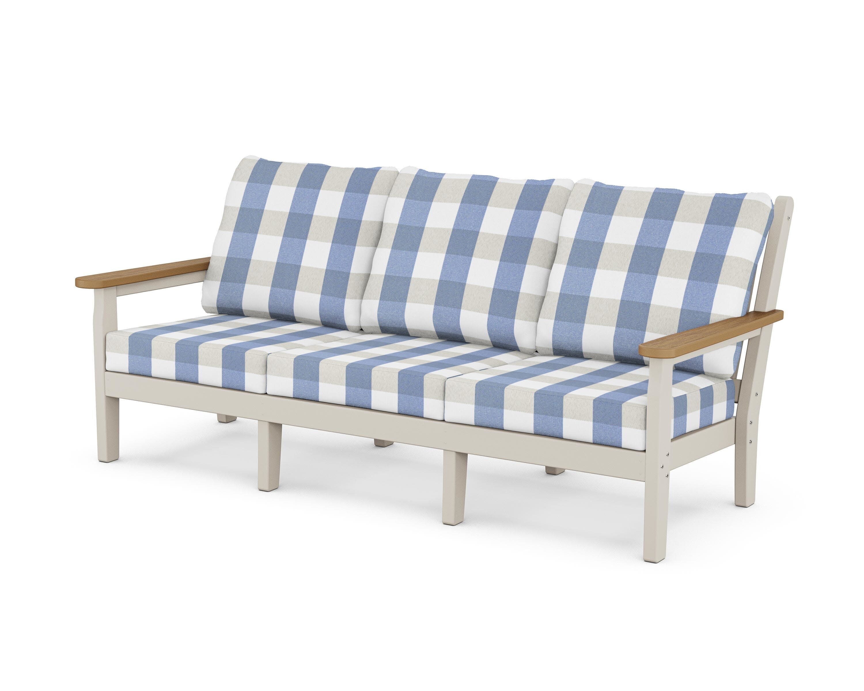 Chippendale Deep Seating Sofa in Sand / Natural / Buffalo Plaid Sky Blue