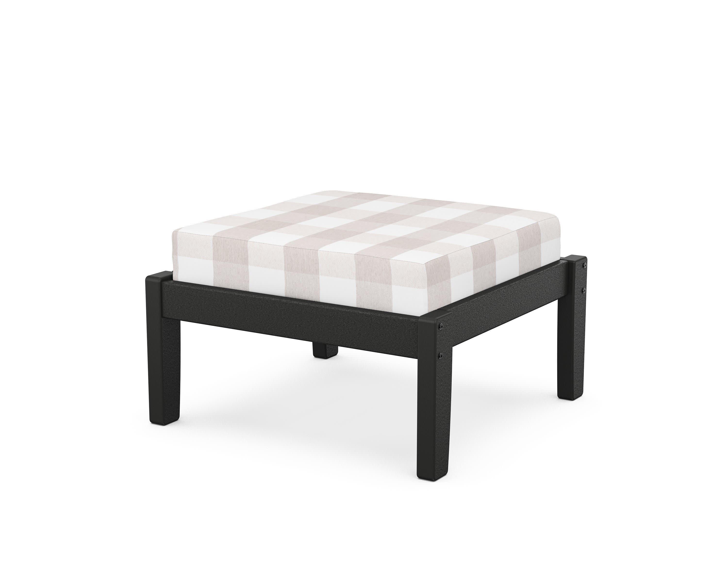 Deep Seating Ottoman in Black / Buffalo Plaid Dune Burlap
