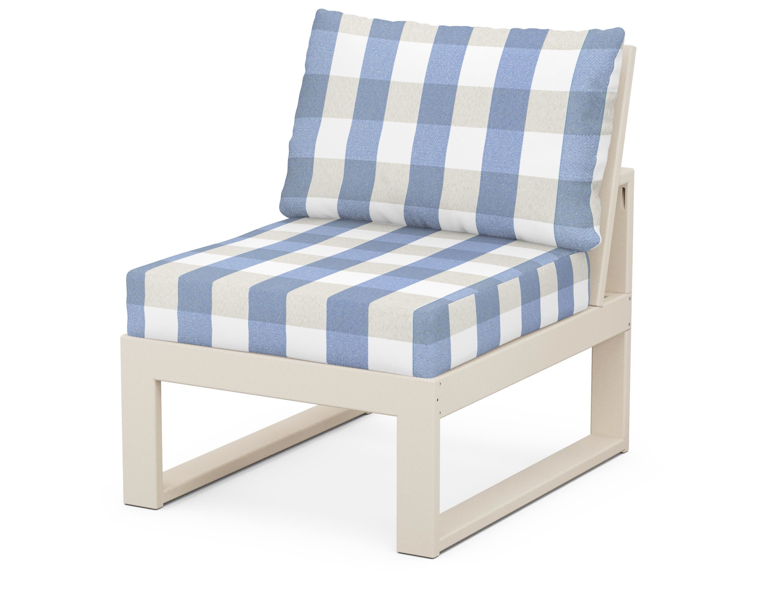 Modular Armless Chair in Sand / Buffalo Plaid Sky Blue