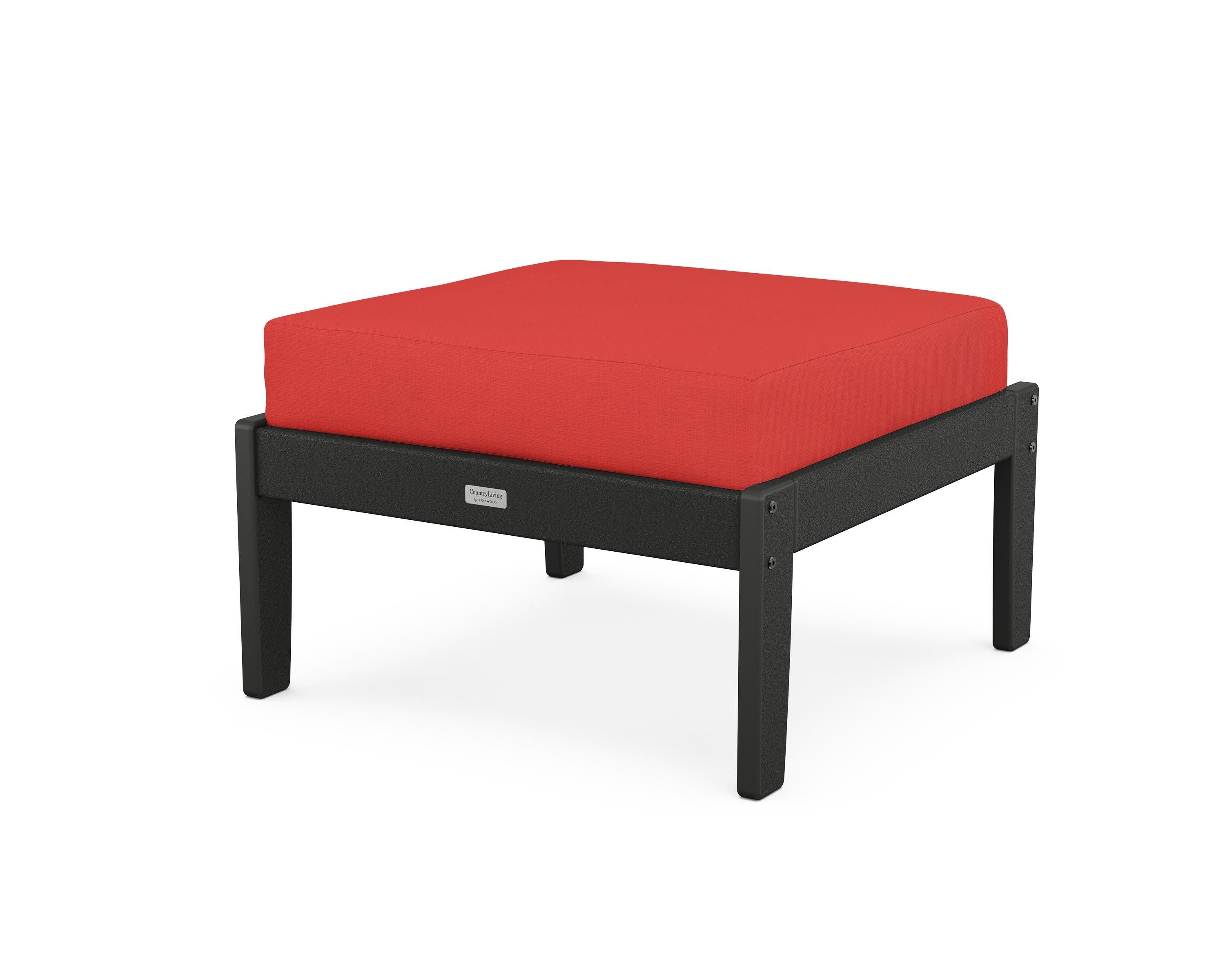 Cottage Deep Seating Ottoman in Black / Crimson Linen