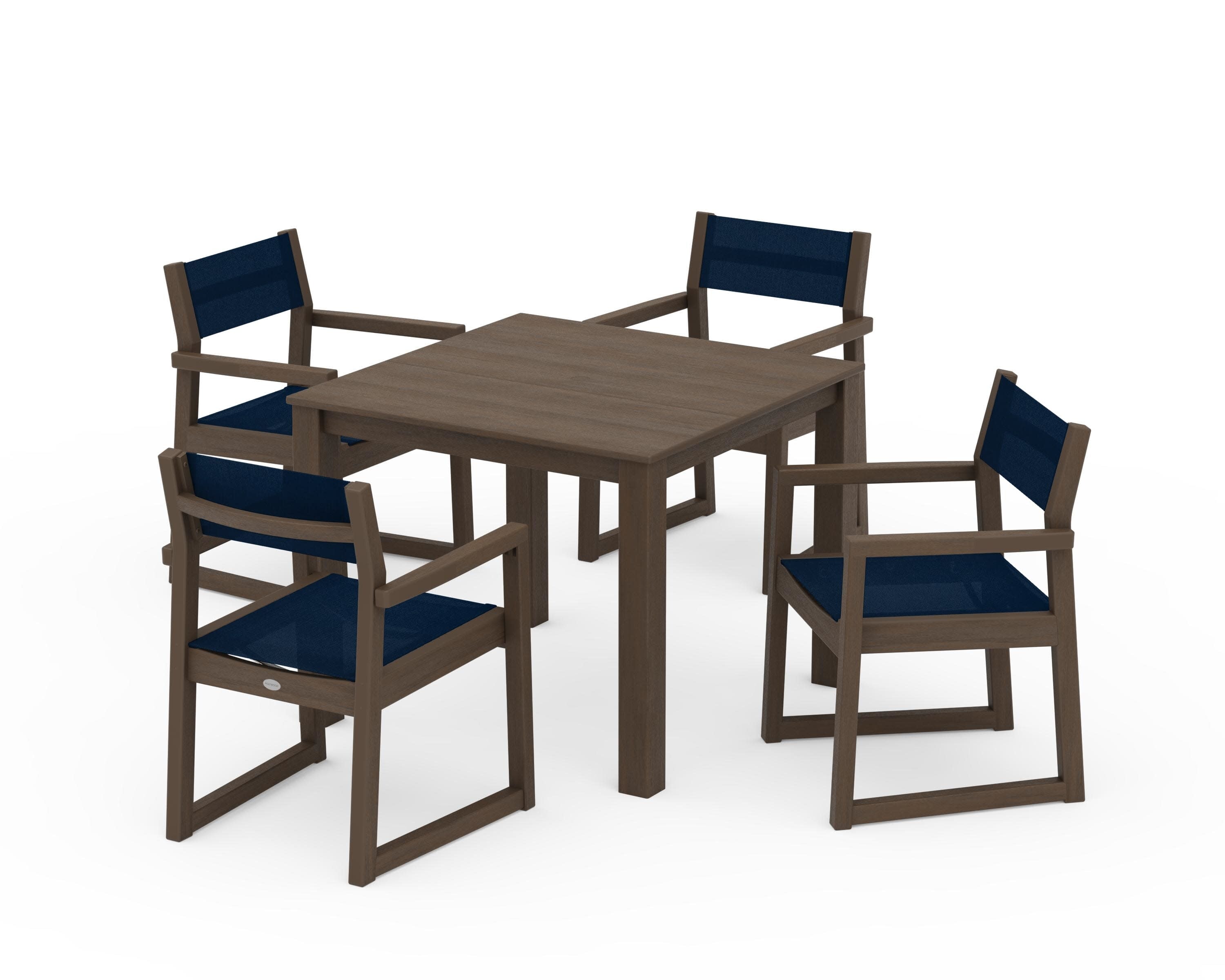 EDGE Sling Arm Chair 5-Piece Parsons Dining Set in Kona / Navy Blue Sling