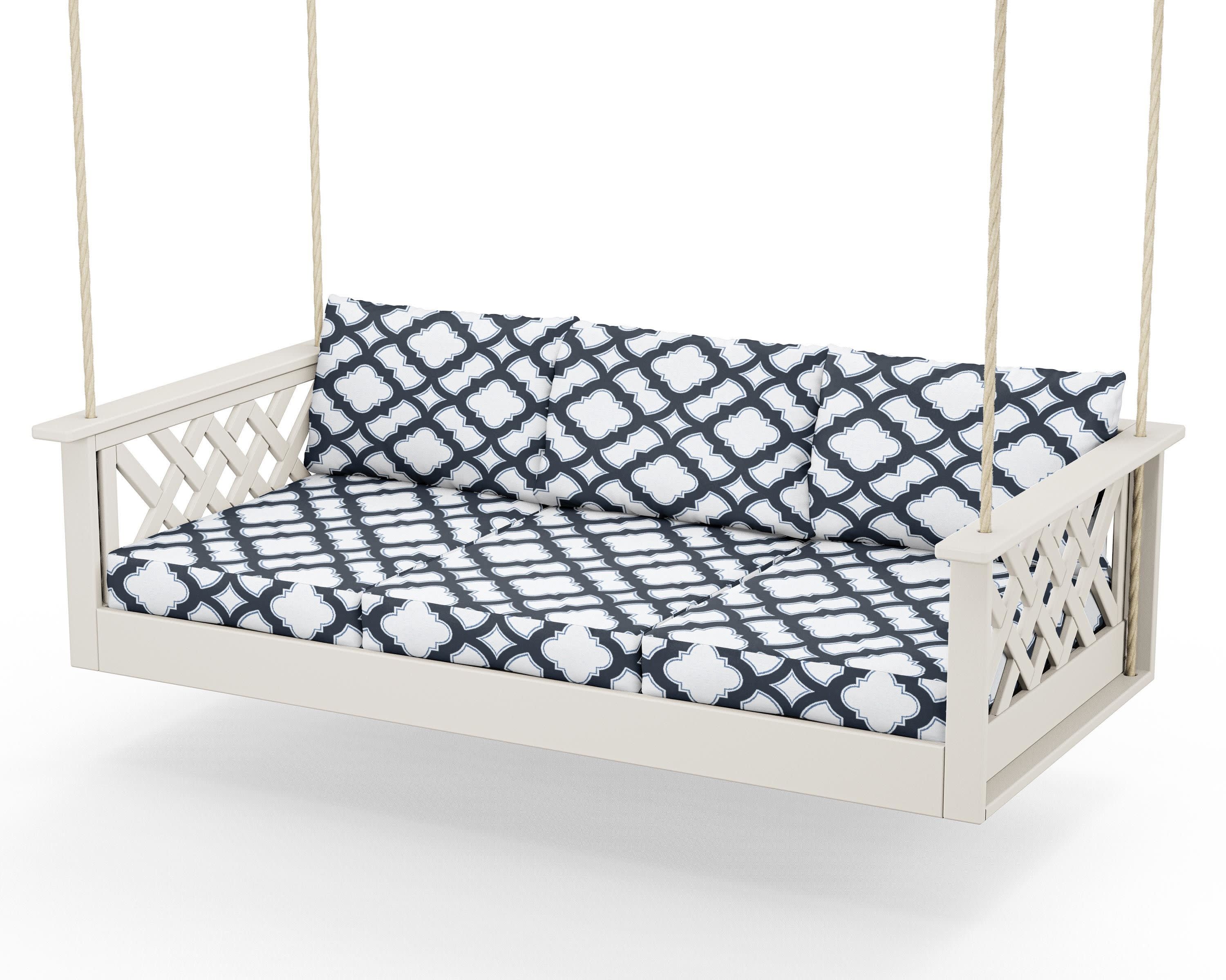 Wovendale Daybed Swing in Sand / Trellis Marine Indigo