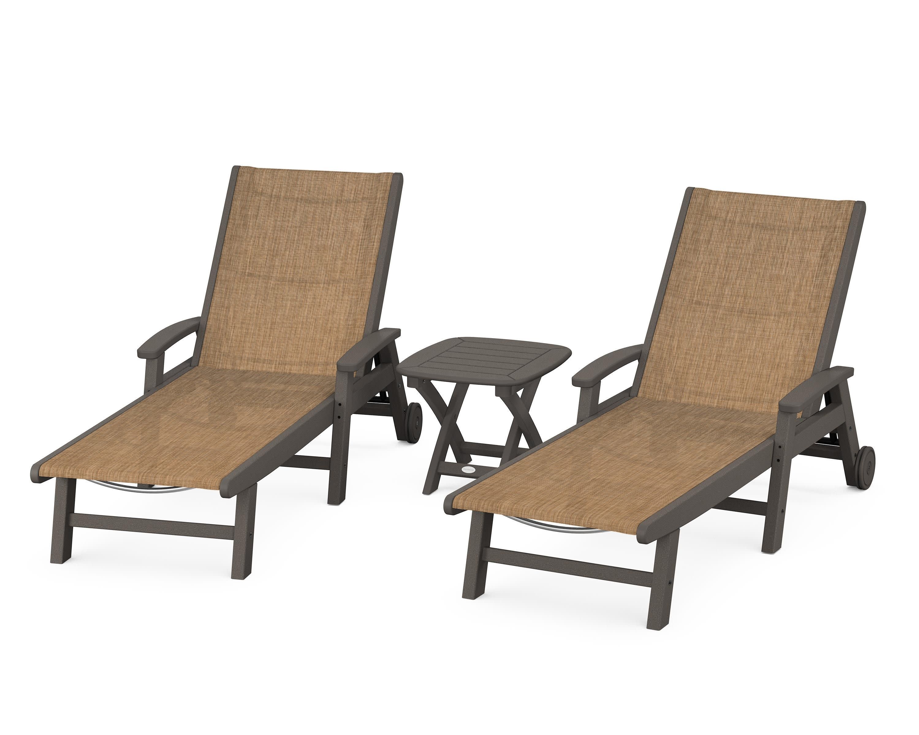 Coastal 3-Piece Wheeled Chaise Set in Vintage Coffee / Burlap Sling