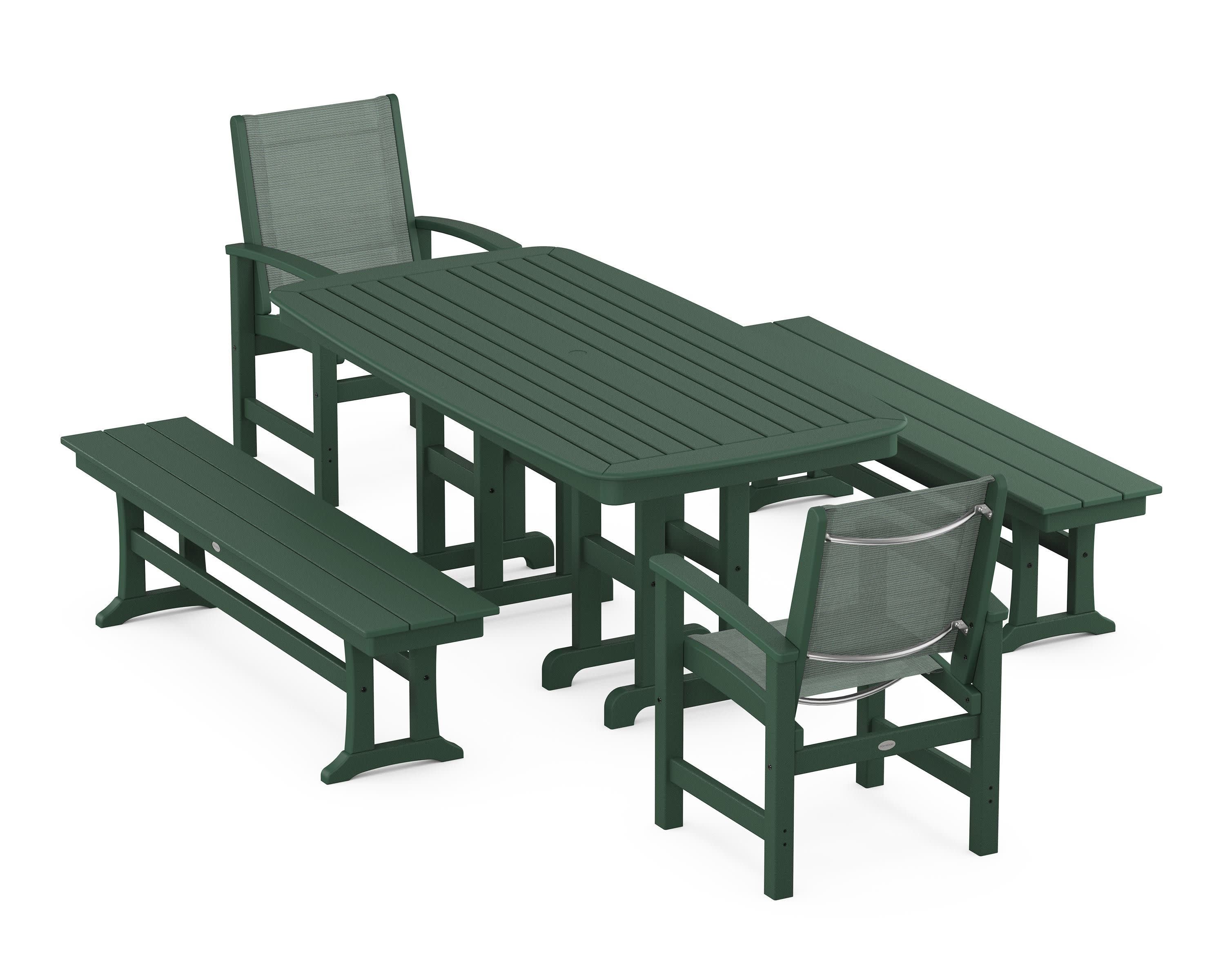 Coastal 5-Piece Dining Set in Green / Dupioni Sea Mist Sling