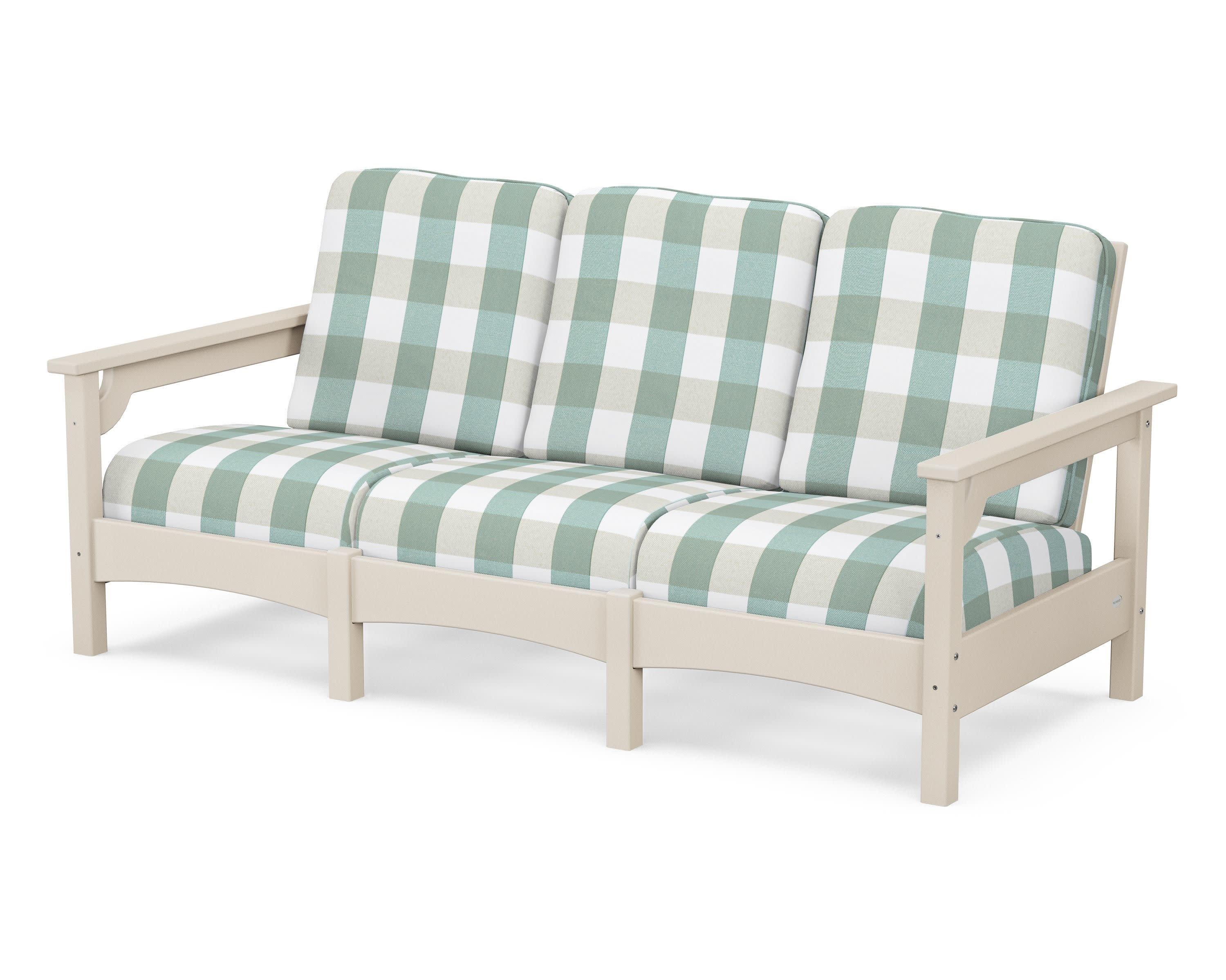 Club Sofa in Sand / Buffalo Plaid Glacier Spa