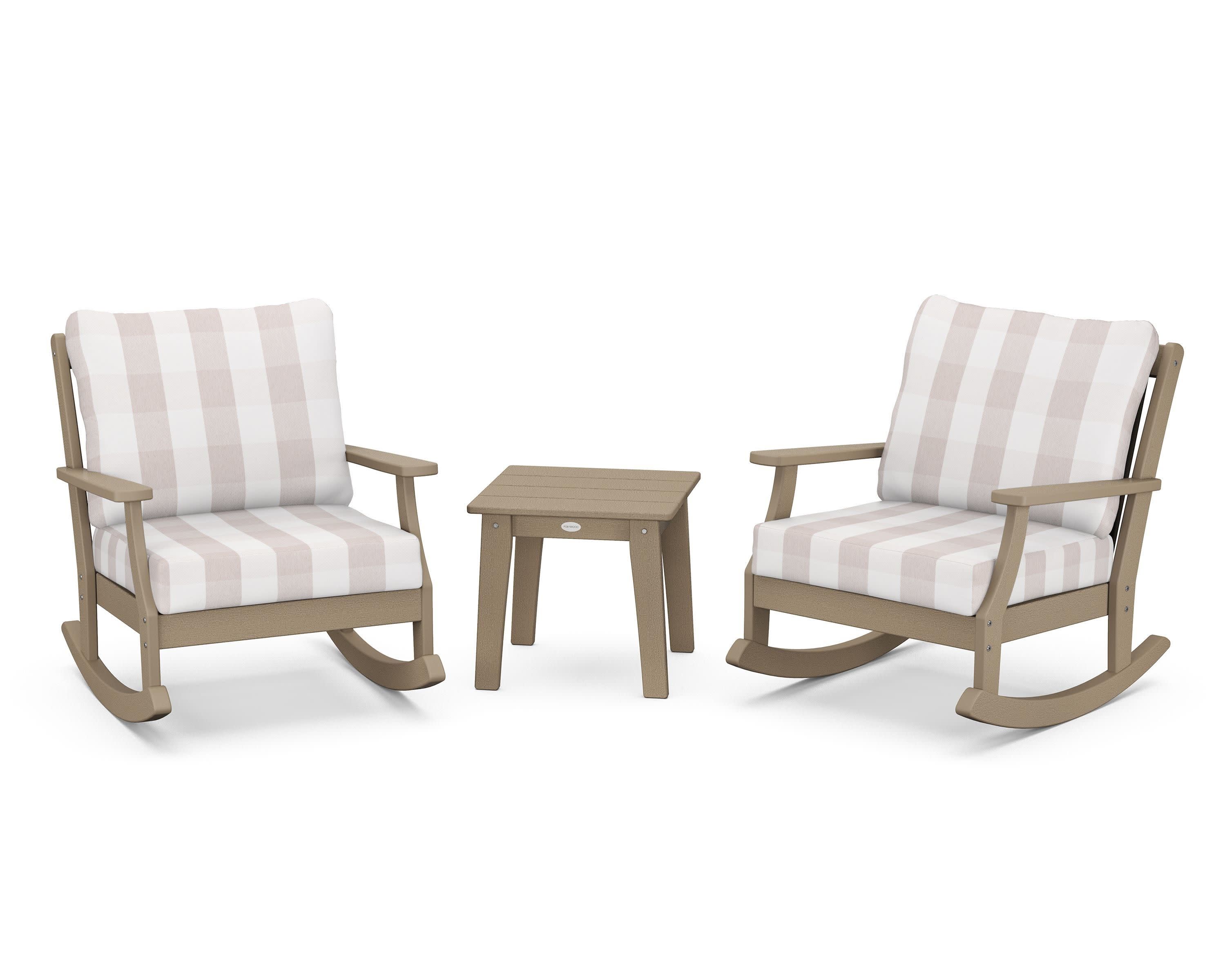 Braxton 3-Piece Deep Seating Rocker Set in Vintage Sahara / Buffalo Plaid Dune Burlap