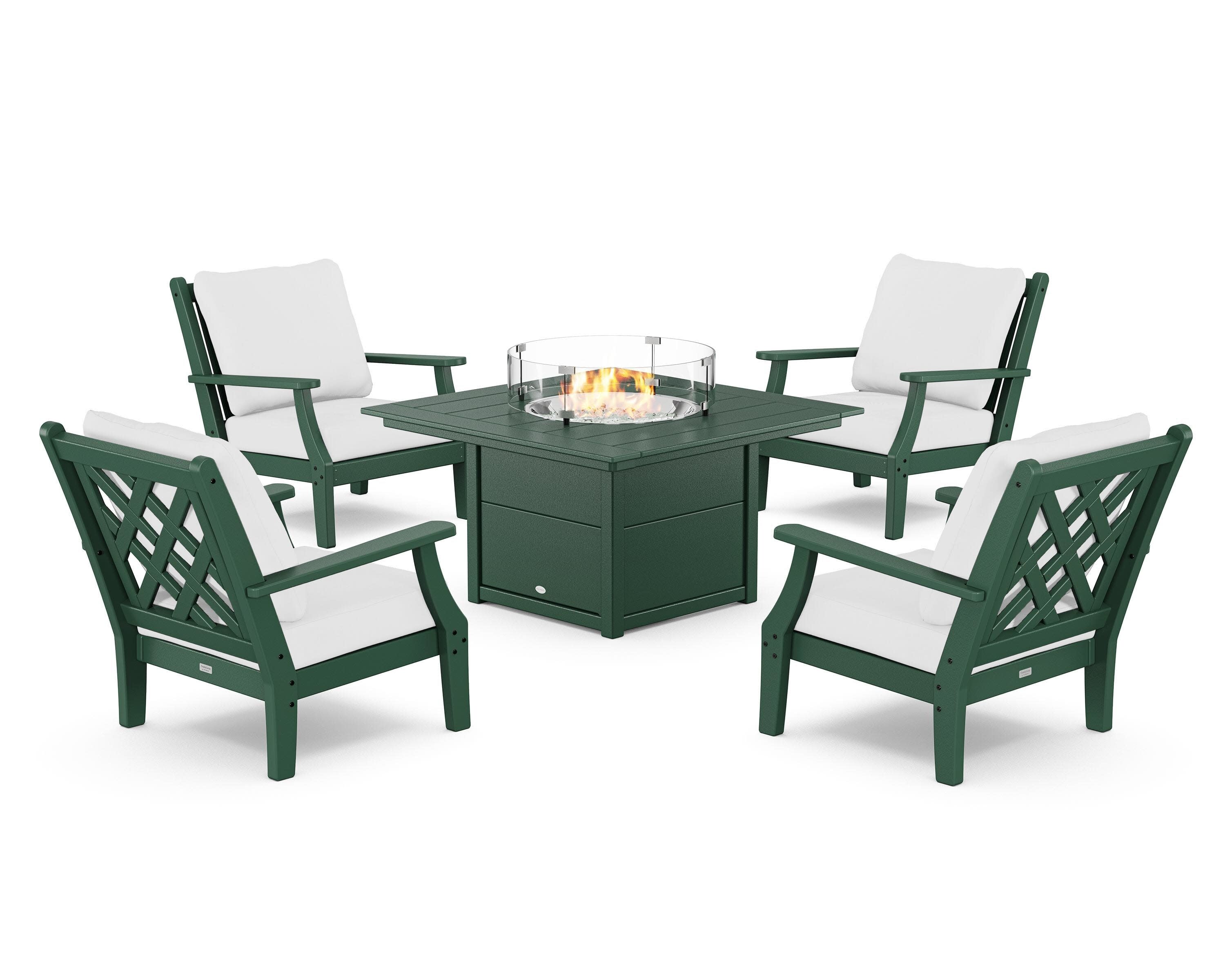 Wovendale 5-Piece Deep Seating Set with Fire Pit Table in Green / Natural