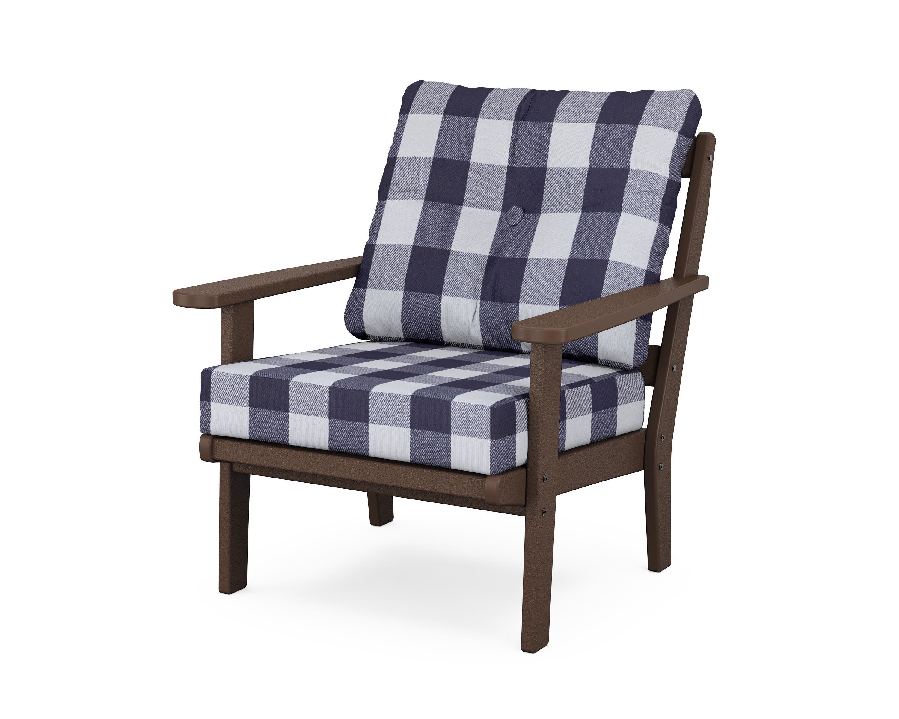 Mission Deep Seating Chair in Mahogany / Buffalo Plaid Navy