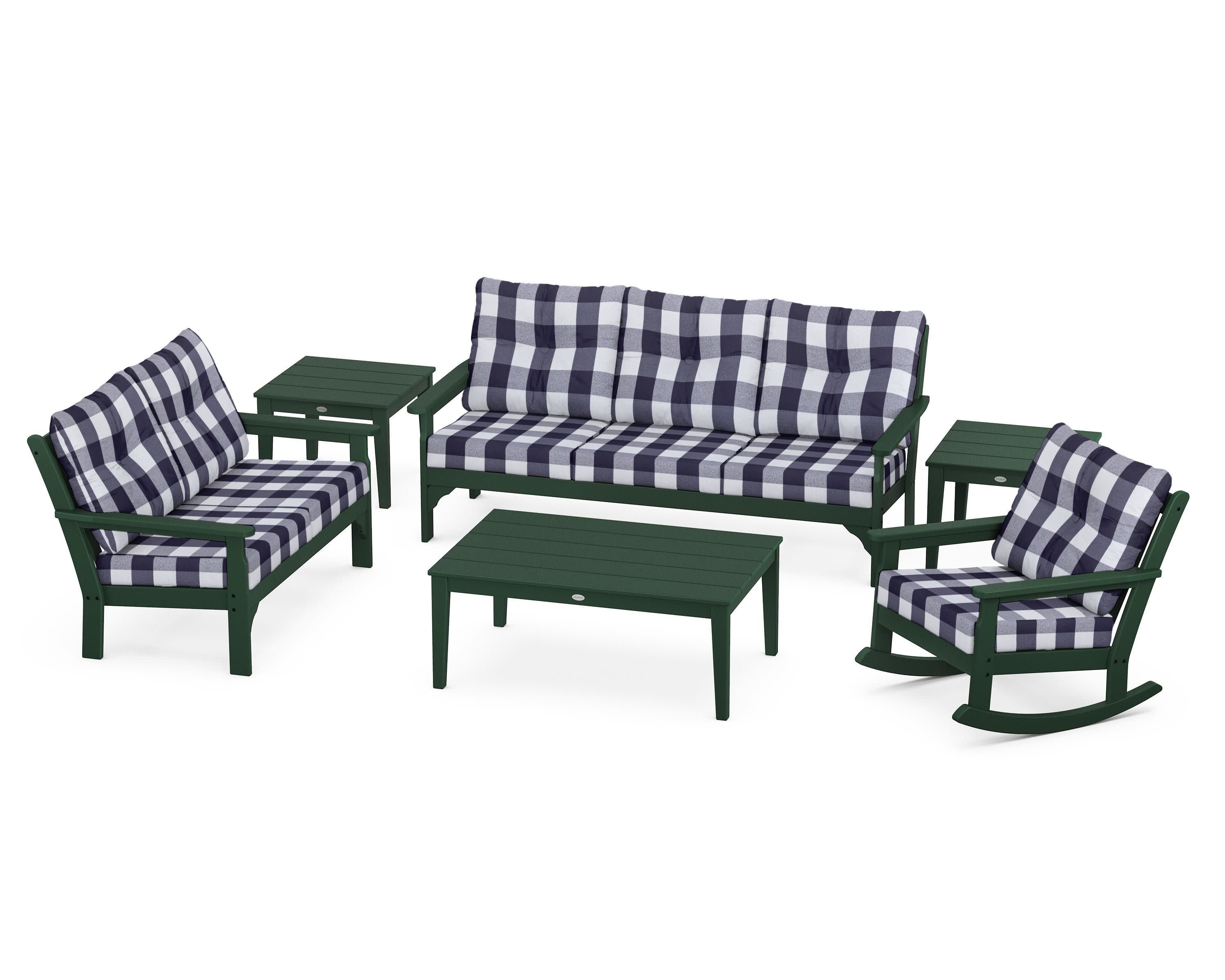 Vineyard 6-Piece Deep Seating Set in Green / Buffalo Plaid Navy