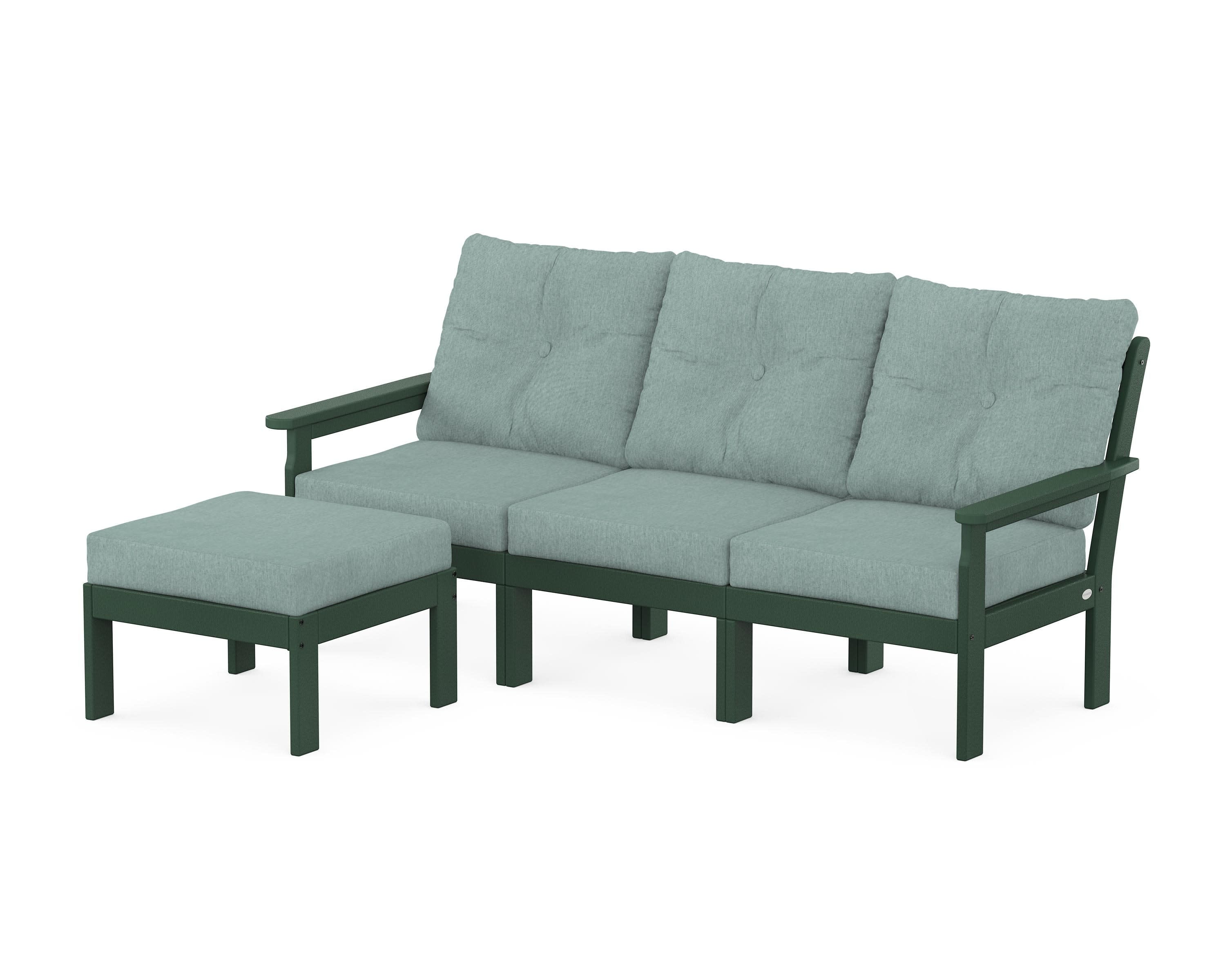 Vineyard 4-Piece Sectional with Ottoman in Green / Glacier Spa