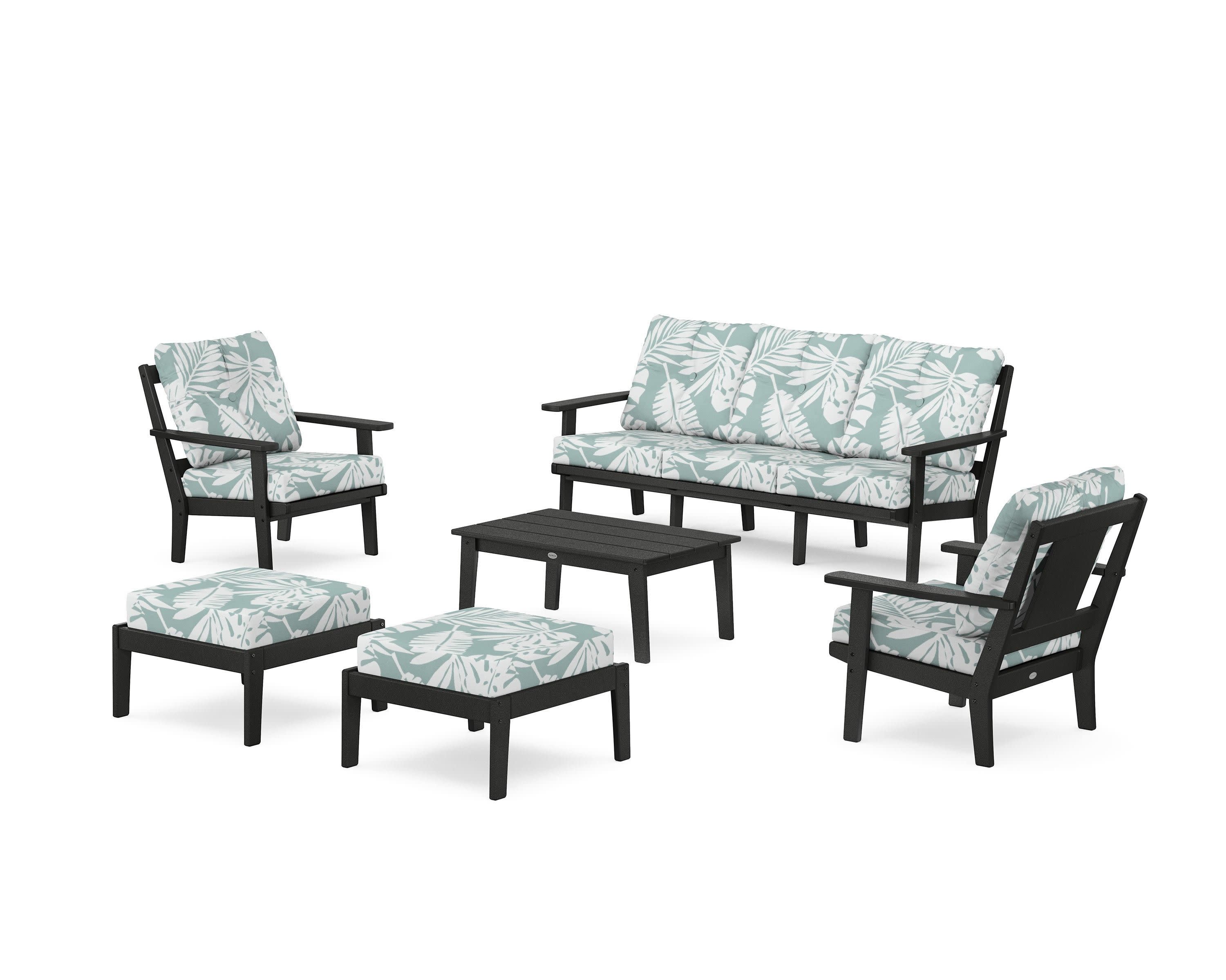 Prairie 6-Piece Lounge Sofa Set in Black / Leaf Glacier Spa