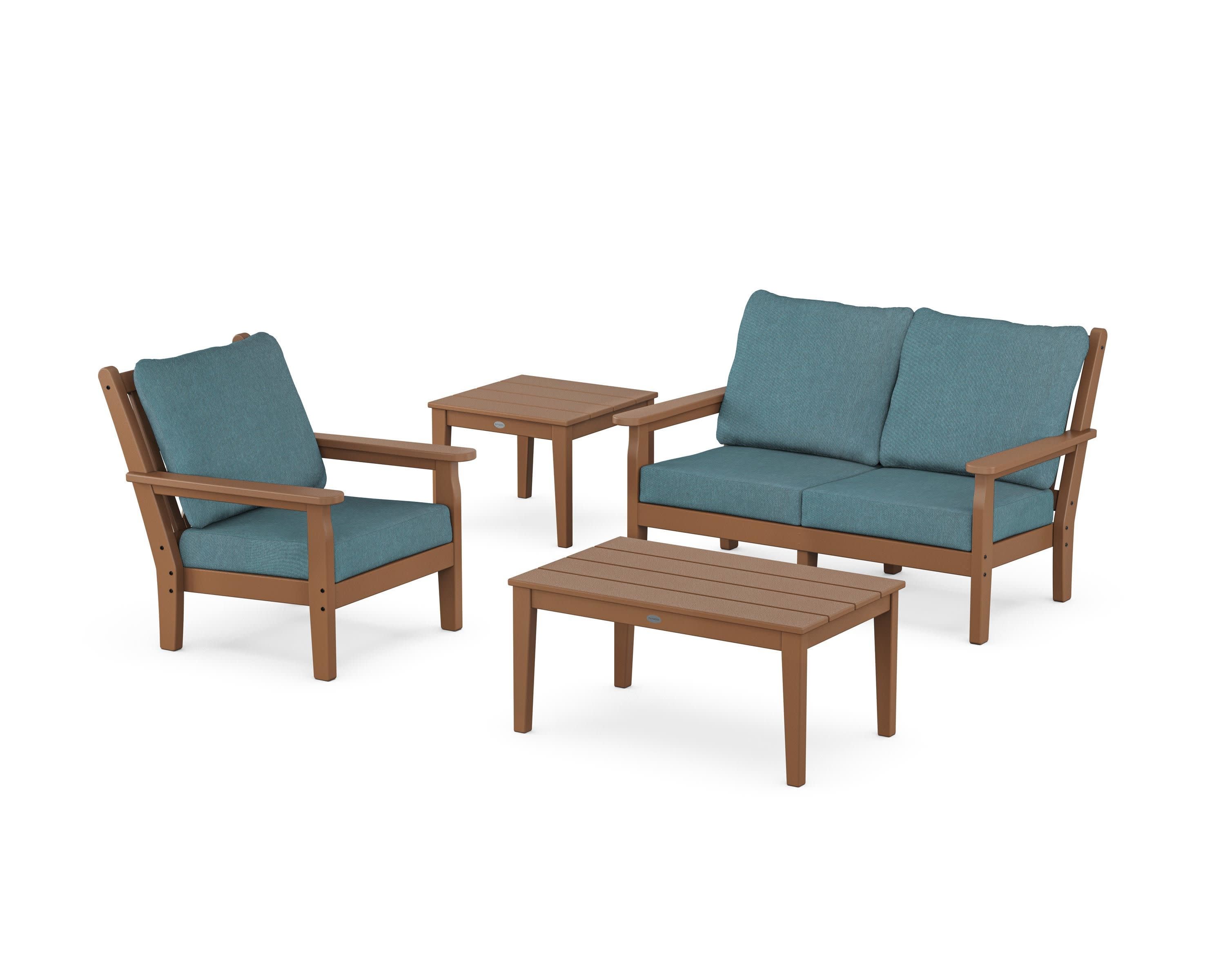 Chippendale 4-Piece Deep Seating Set in Teak / Ocean Teal