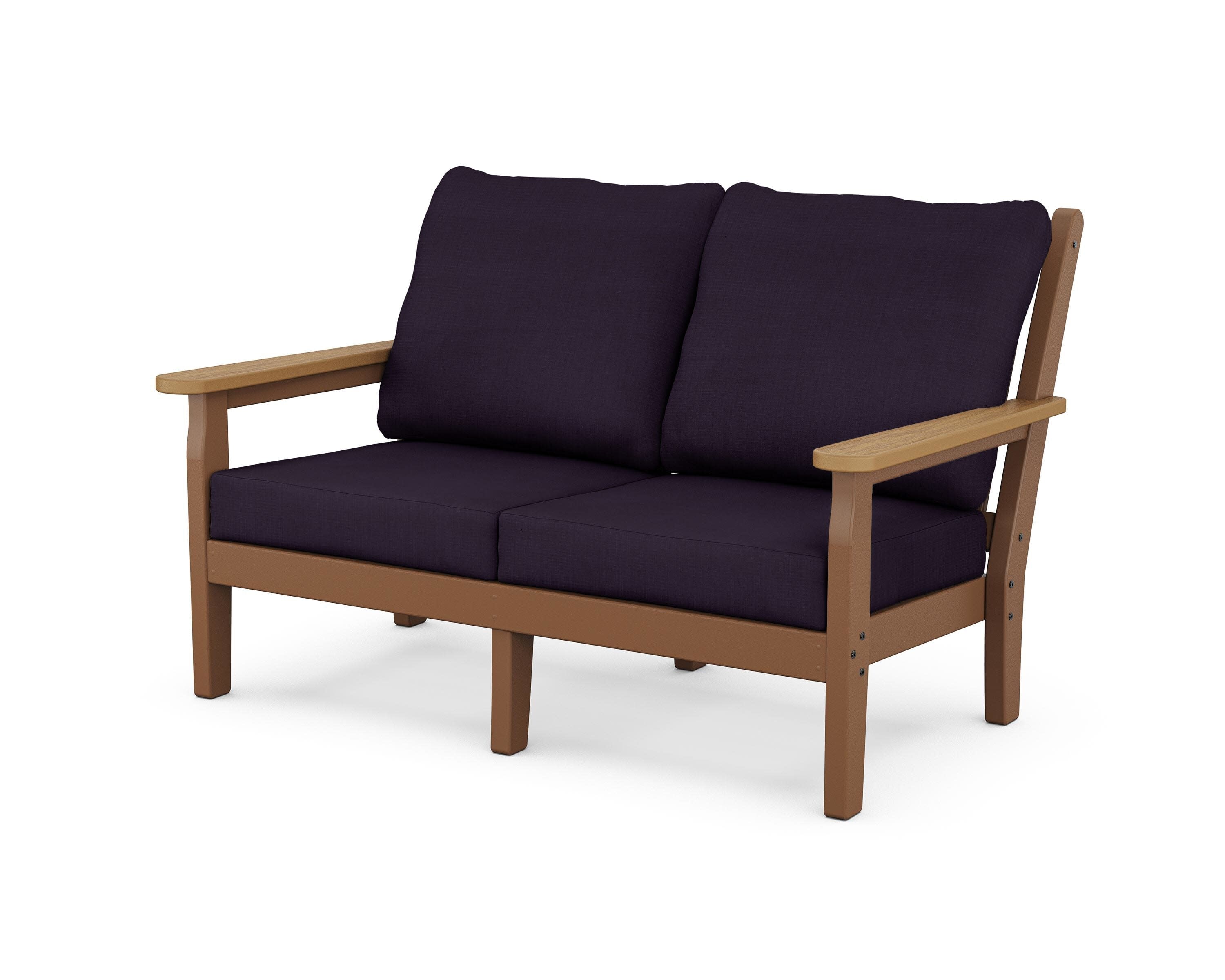 Chippendale Deep Seating Loveseat in Teak / Natural / Navy Linen