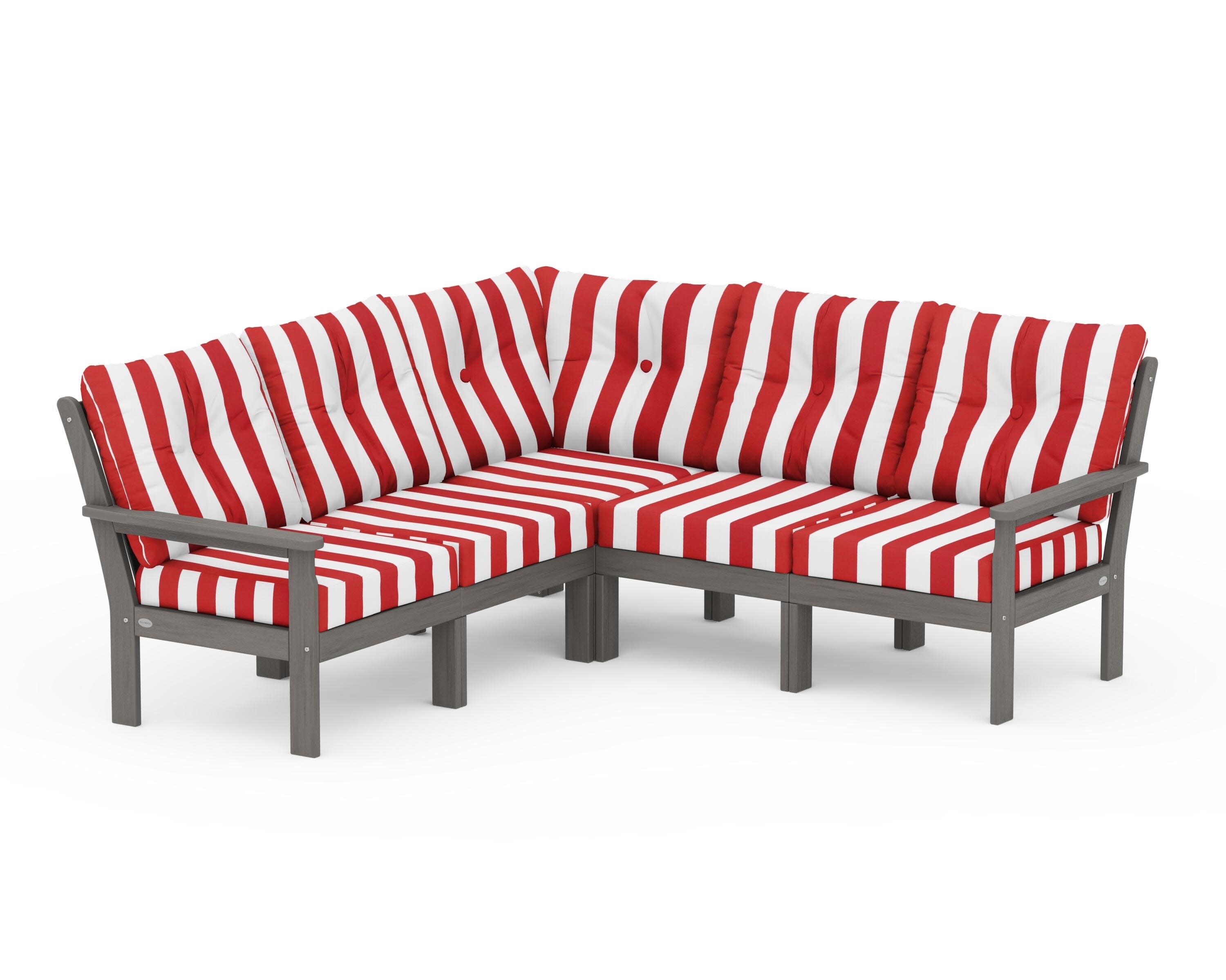Vineyard 5-Piece Sectional in Driftwood / Cabana Stripe Crimson