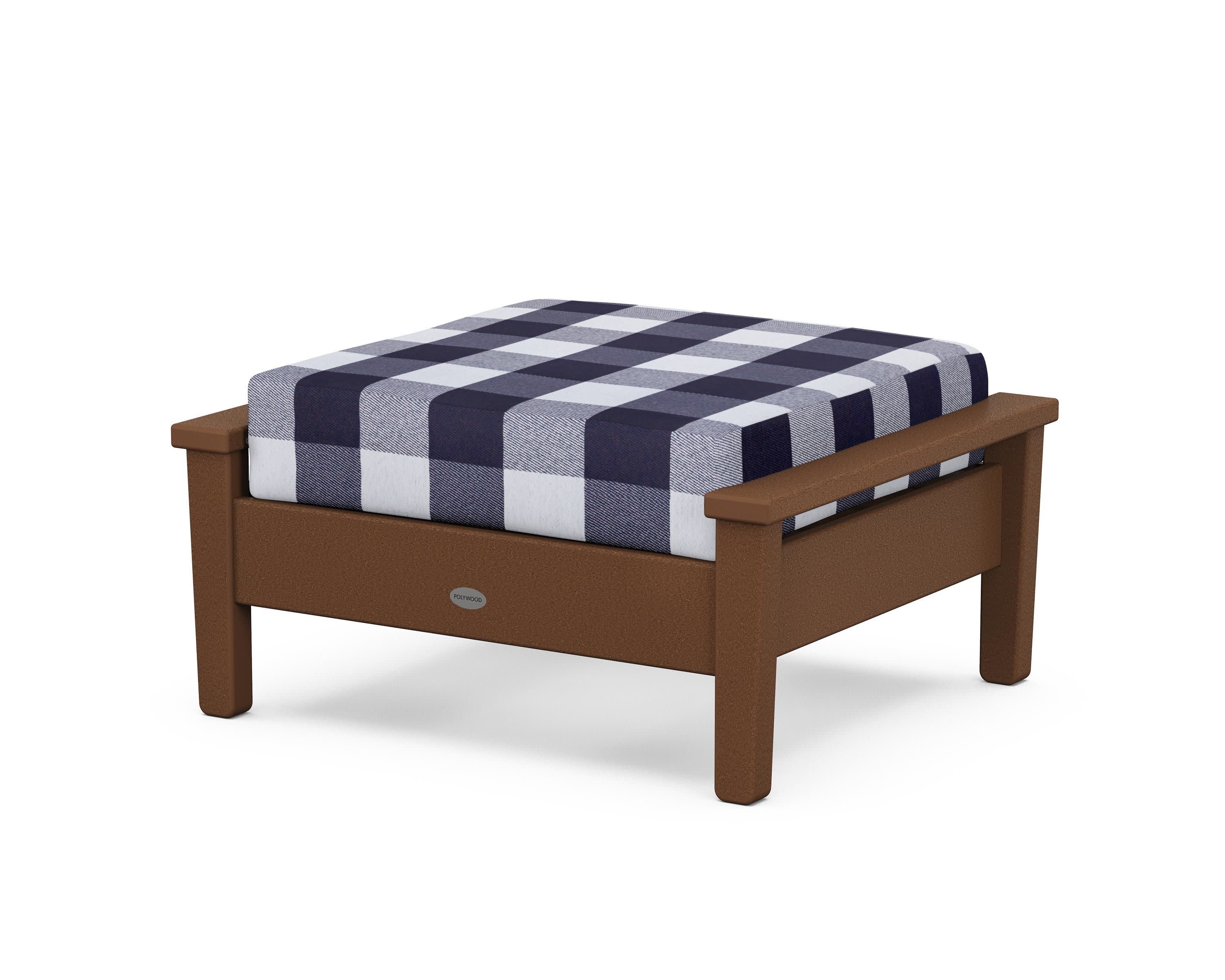 Prescott Deep Seating Ottoman in Teak / Buffalo Plaid Navy