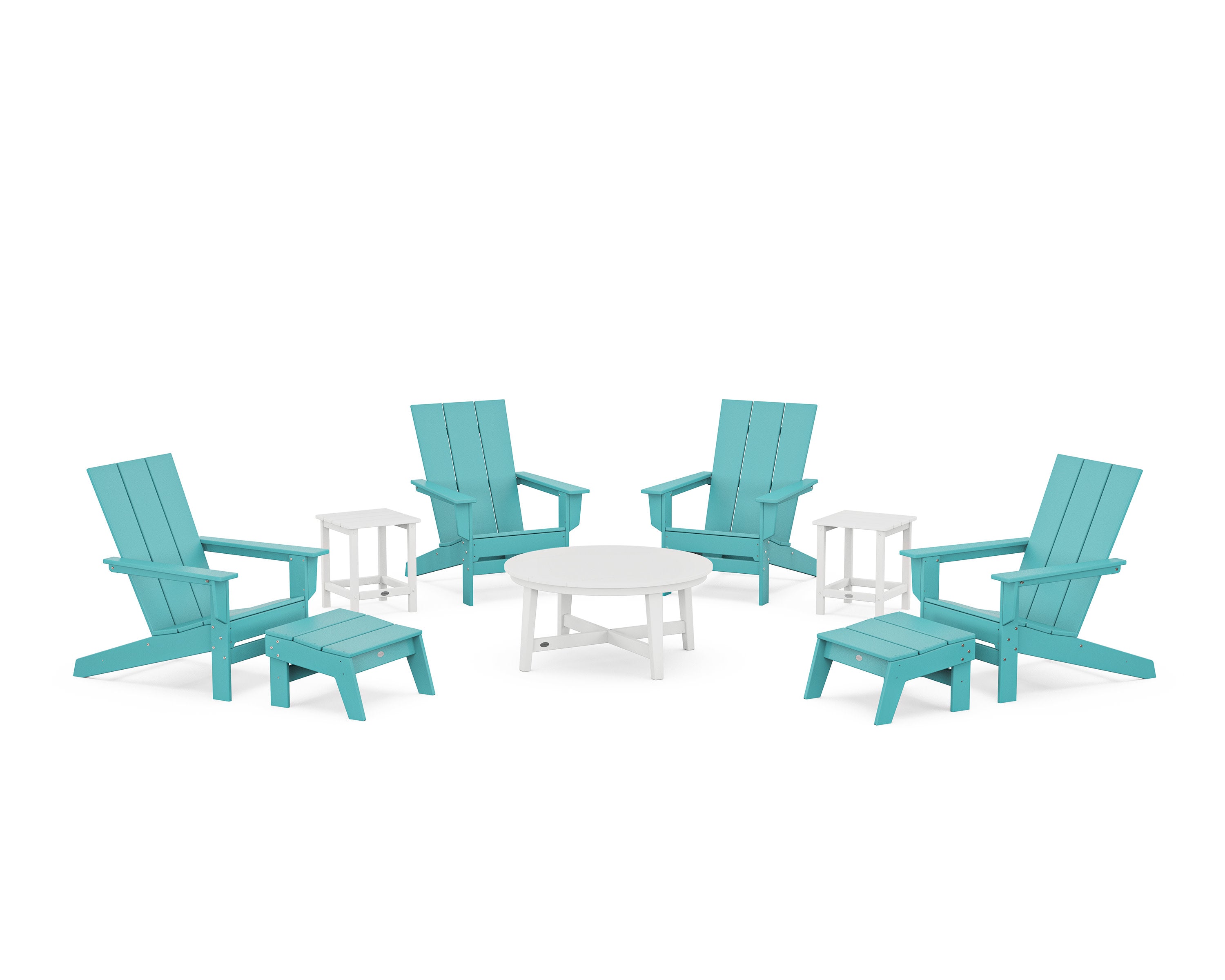 Modern Studio Adirondack 9-Piece Conversation Set in Aruba / White