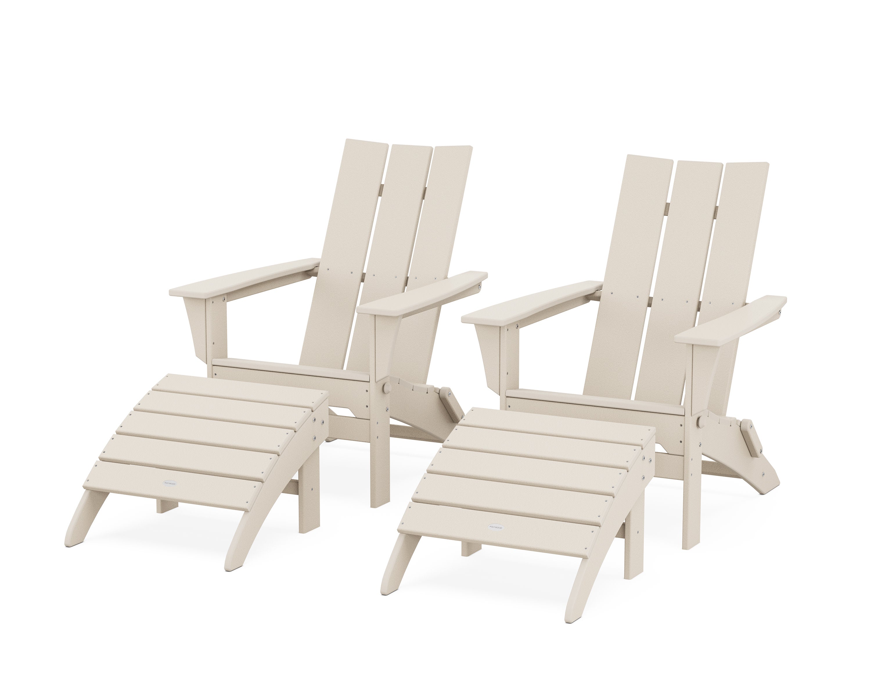Modern Folding Adirondack Chair 4-Piece Set with Ottomans in Sand