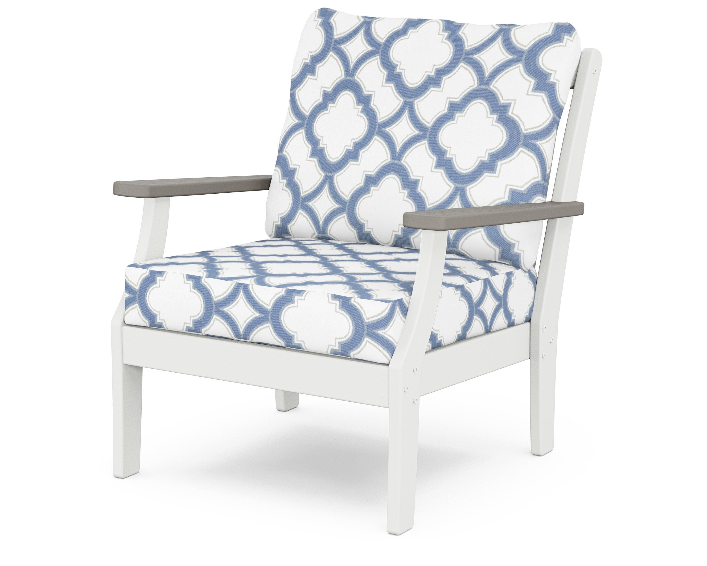 Braxton Deep Seating Chair in White / Driftwood / Trellis Sky Blue