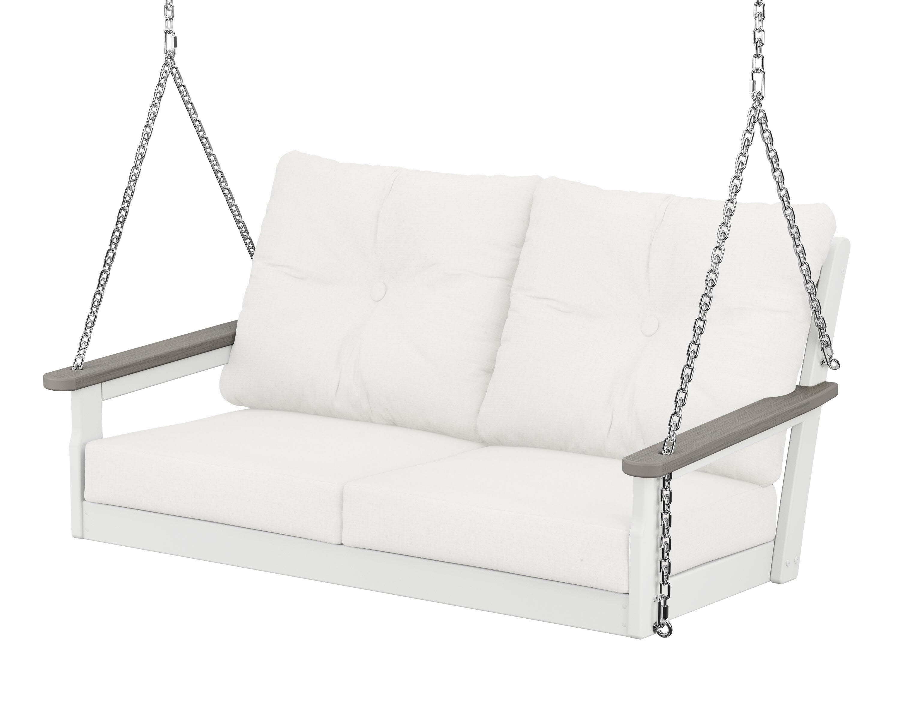 Vineyard Deep Seating Swing in White / Driftwood / Natural Linen