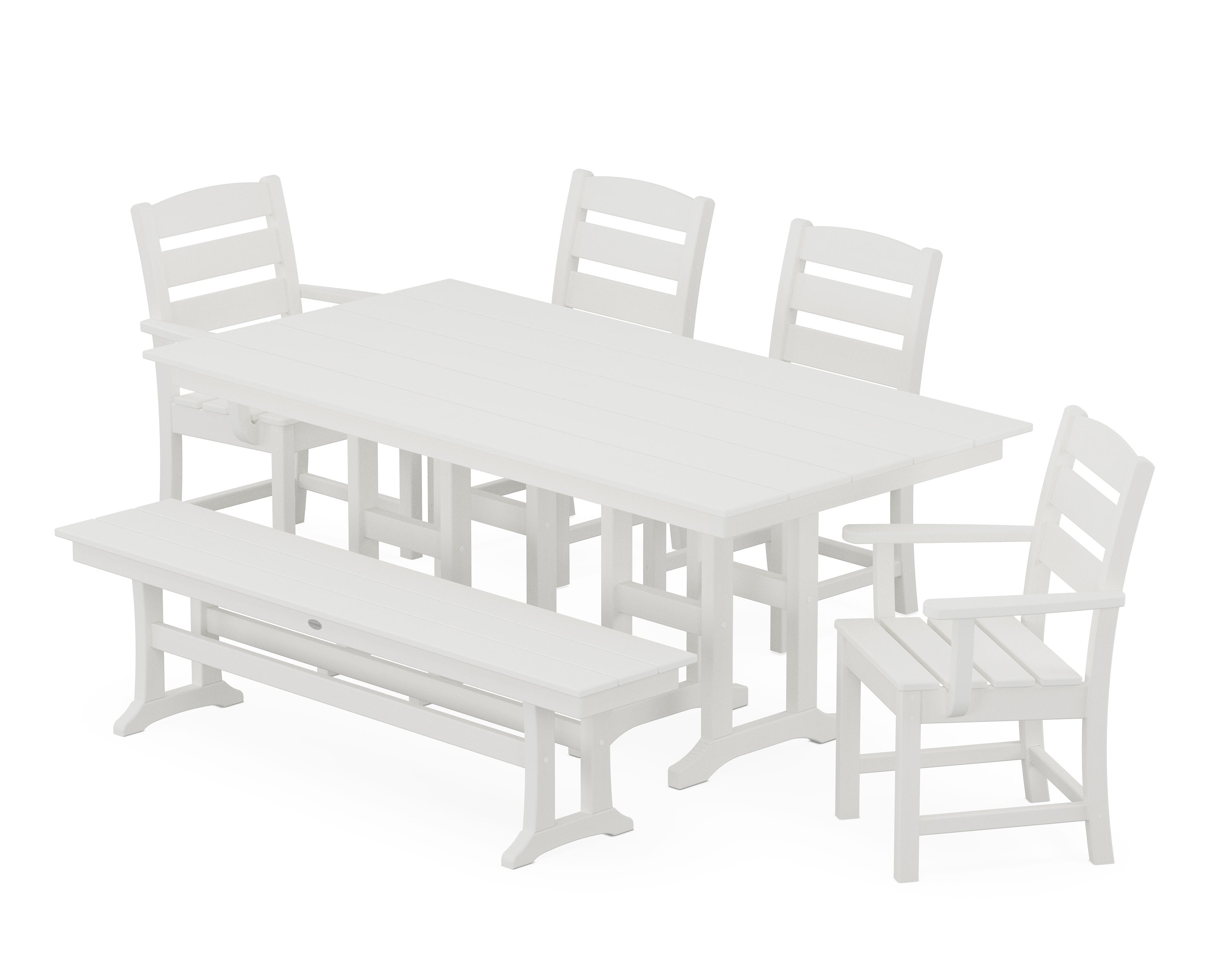 Lakeside 6-Piece Farmhouse Dining Set with Bench in Vintage White