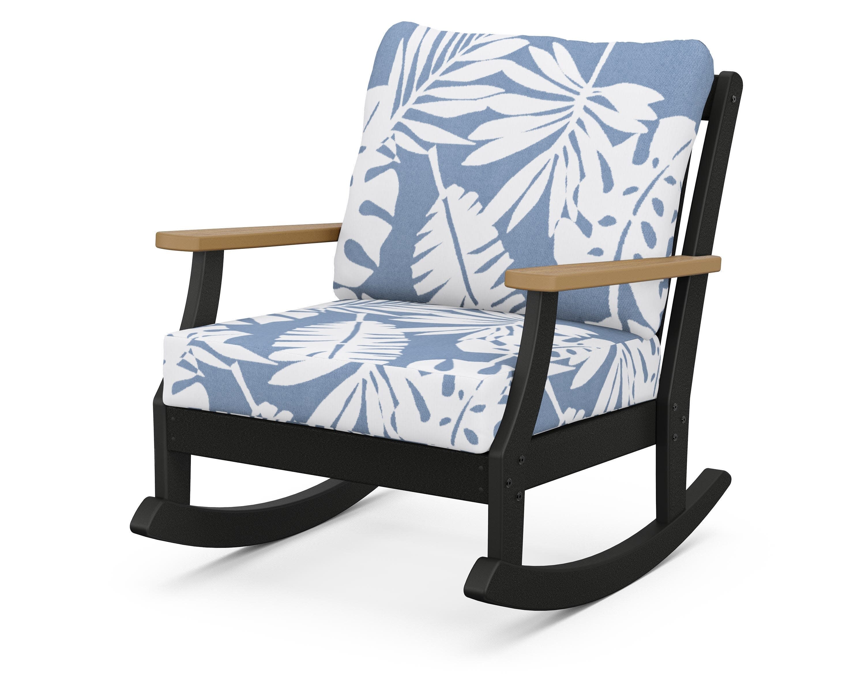 Braxton Deep Seating Rocking Chair in Black / Natural / Leaf Sky Blue