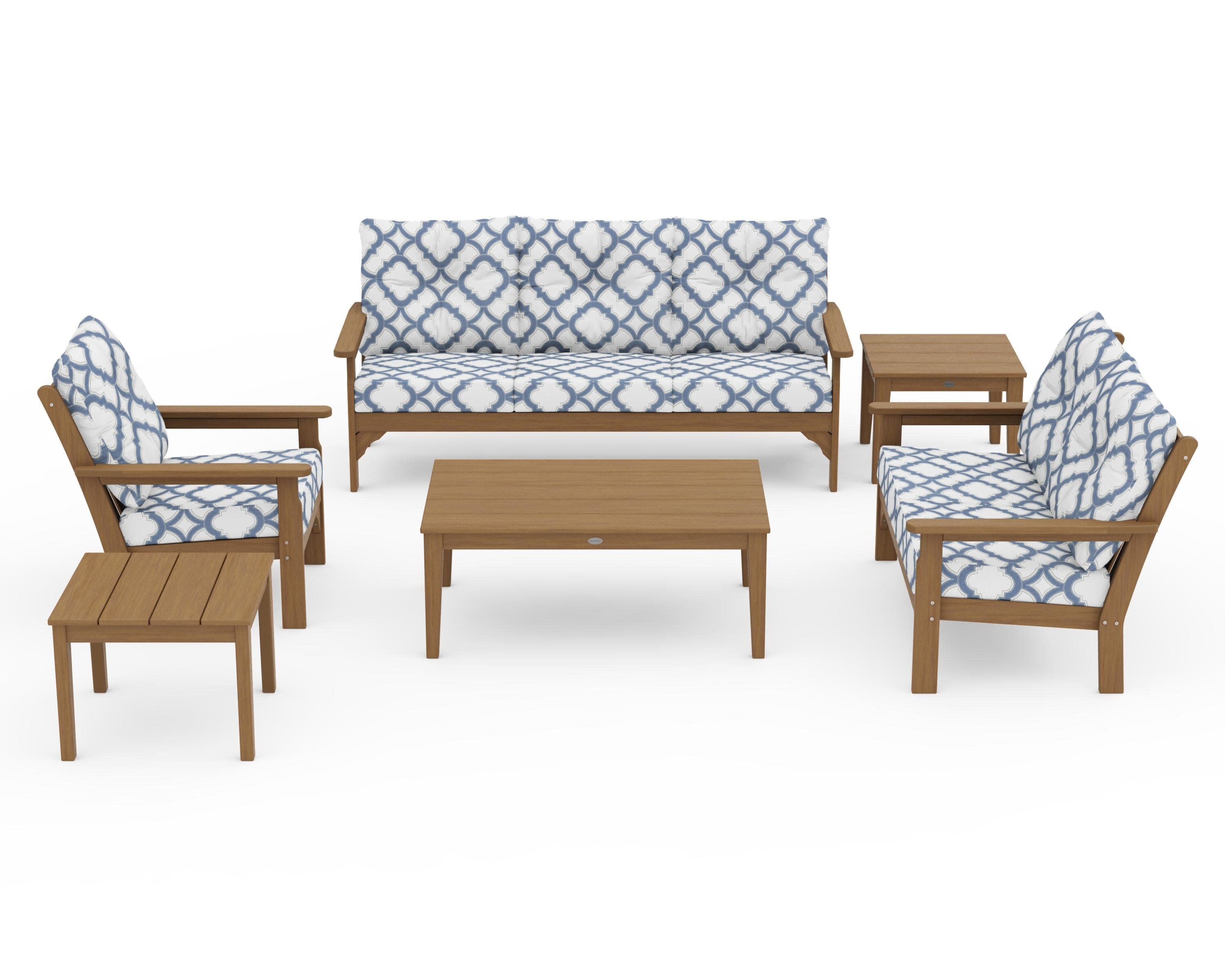 Vineyard 6-Piece Deep Seating Set in Natural / Trellis Sky Blue