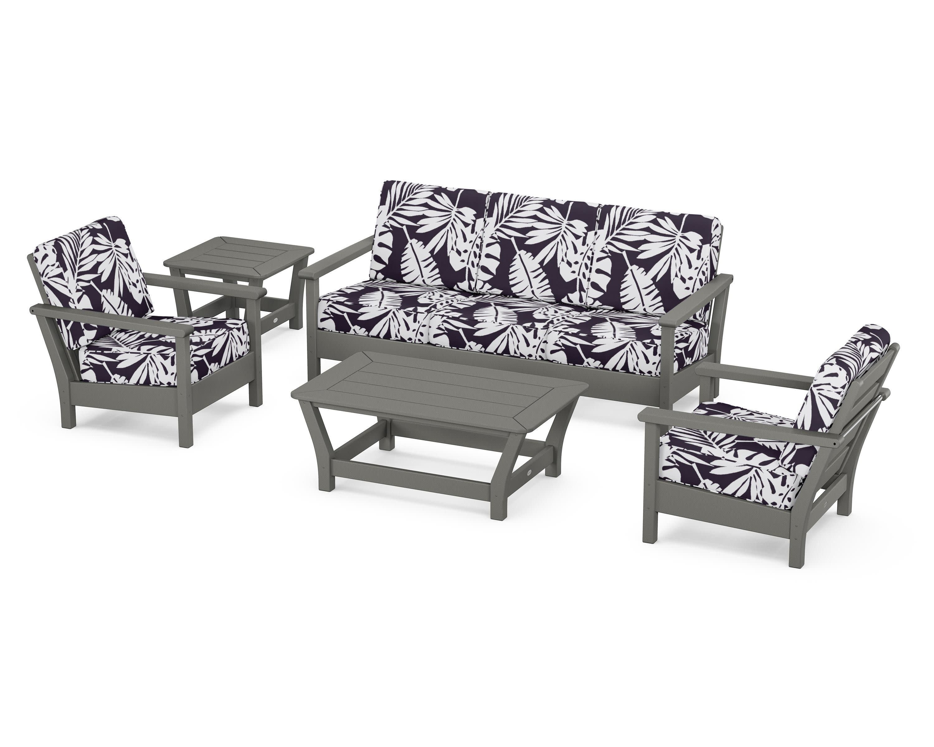 Harbour 5-Piece Deep Seating Set in Slate Grey / Leaf Navy