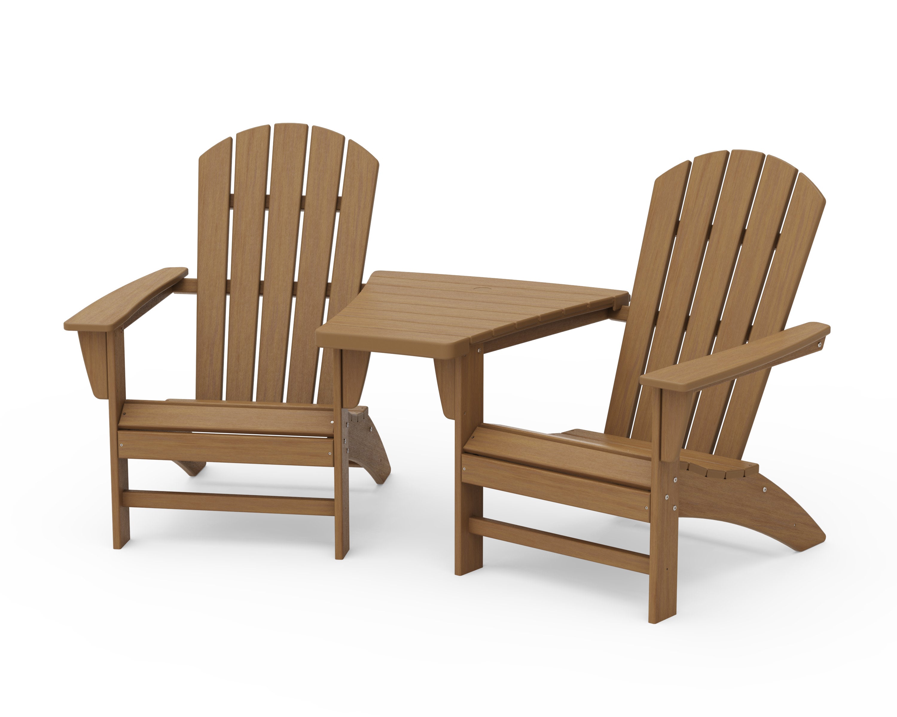 Nautical 3-Piece Adirondack Set with Angled Connecting Table in Natural