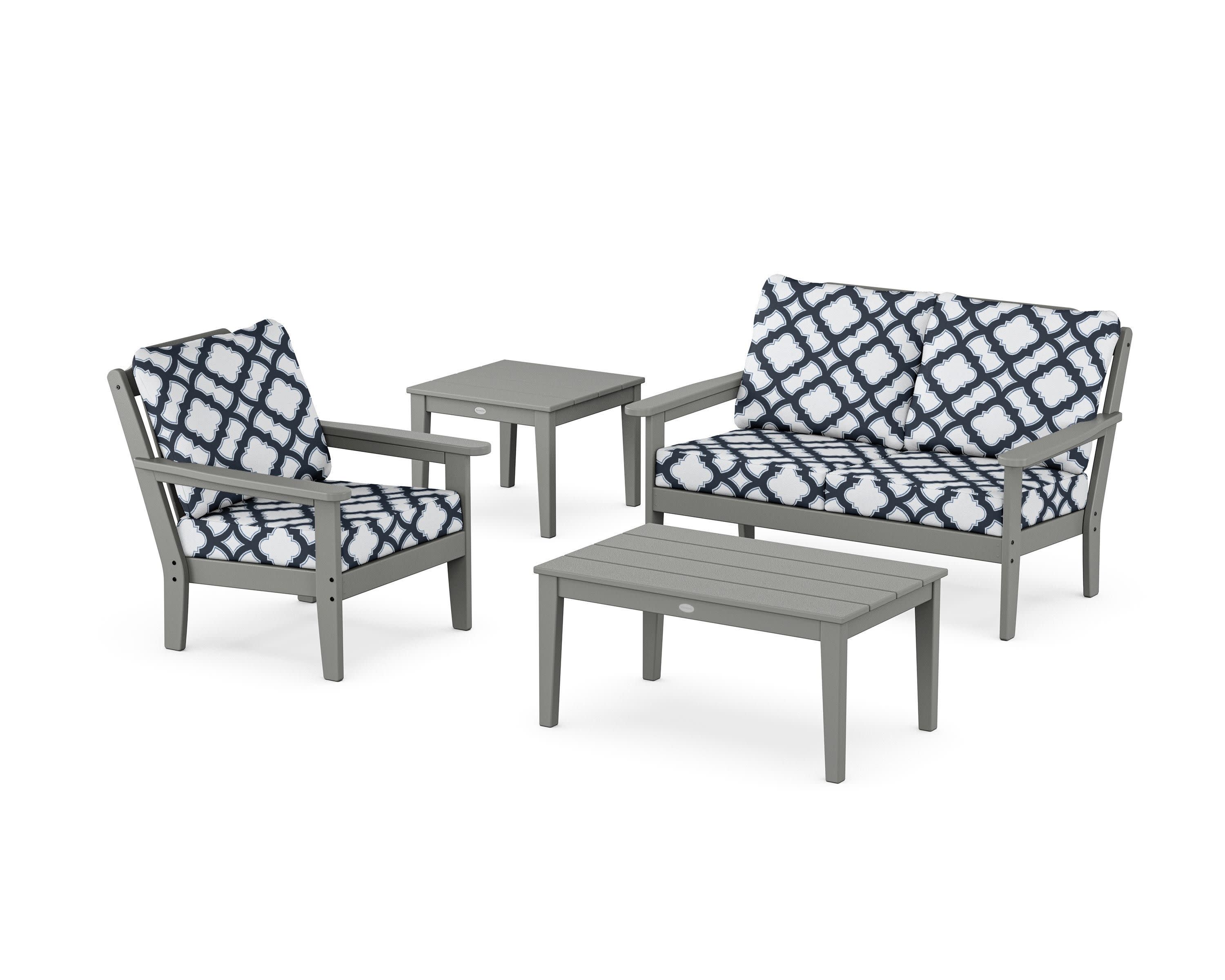 Wovendale 4-Piece Deep Seating Set in Slate Grey / Trellis Marine Indigo