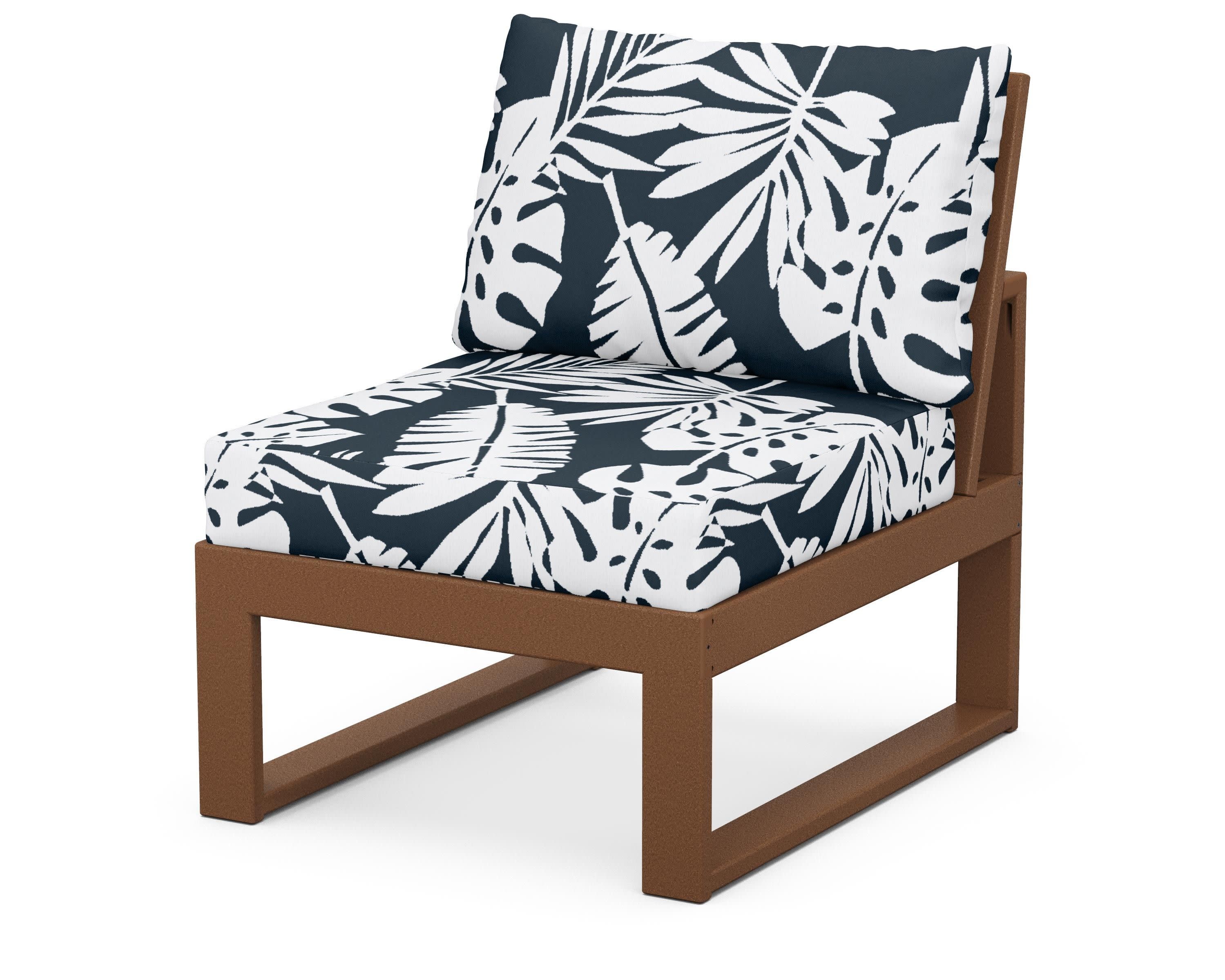 Modular Armless Chair in Teak / Leaf Marine Indigo