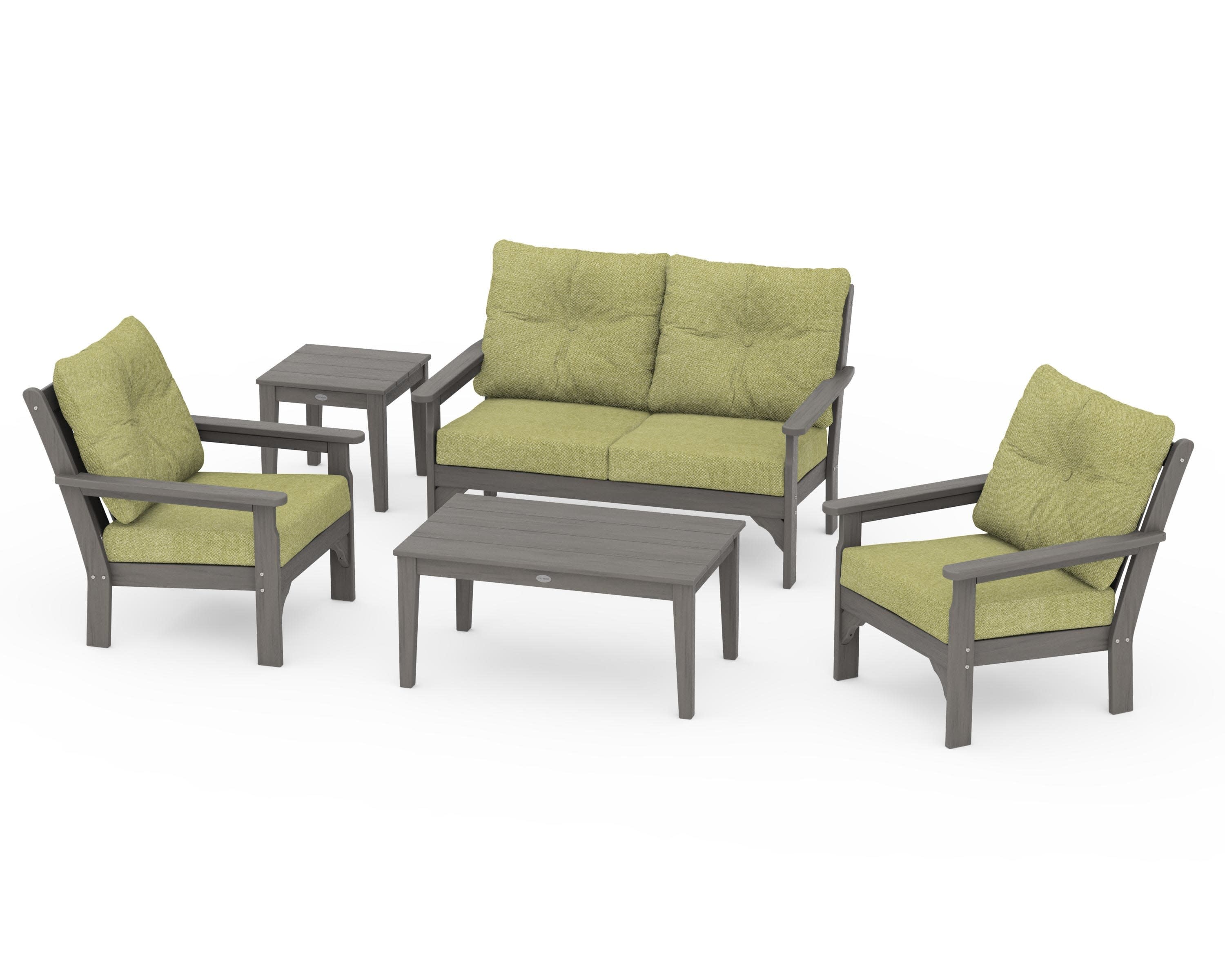 Vineyard 5-Piece Deep Seating Set in Driftwood / Chartreuse Boucle