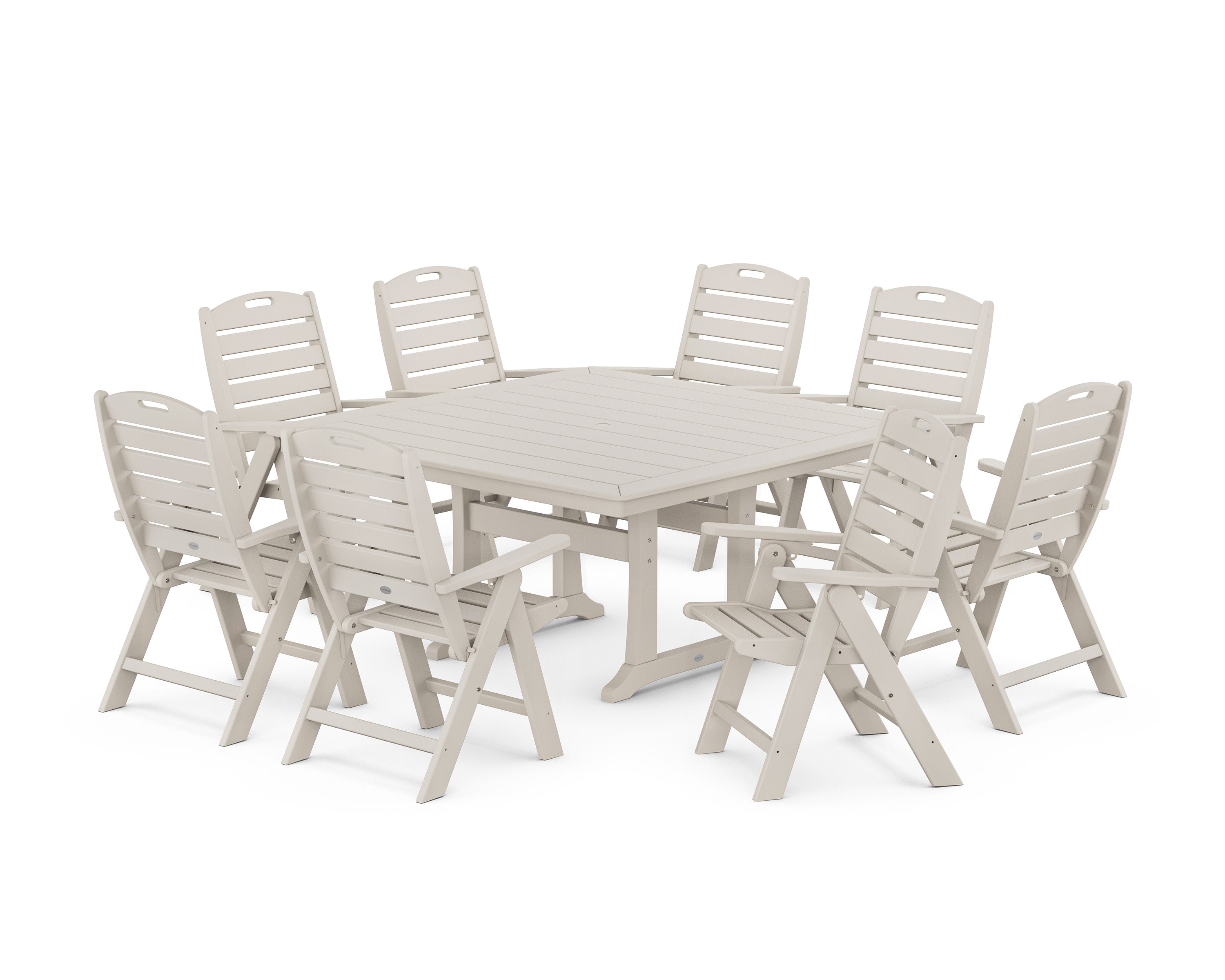 Nautical Highback 9-Piece Square Dining Set with Trestle Legs in Sand