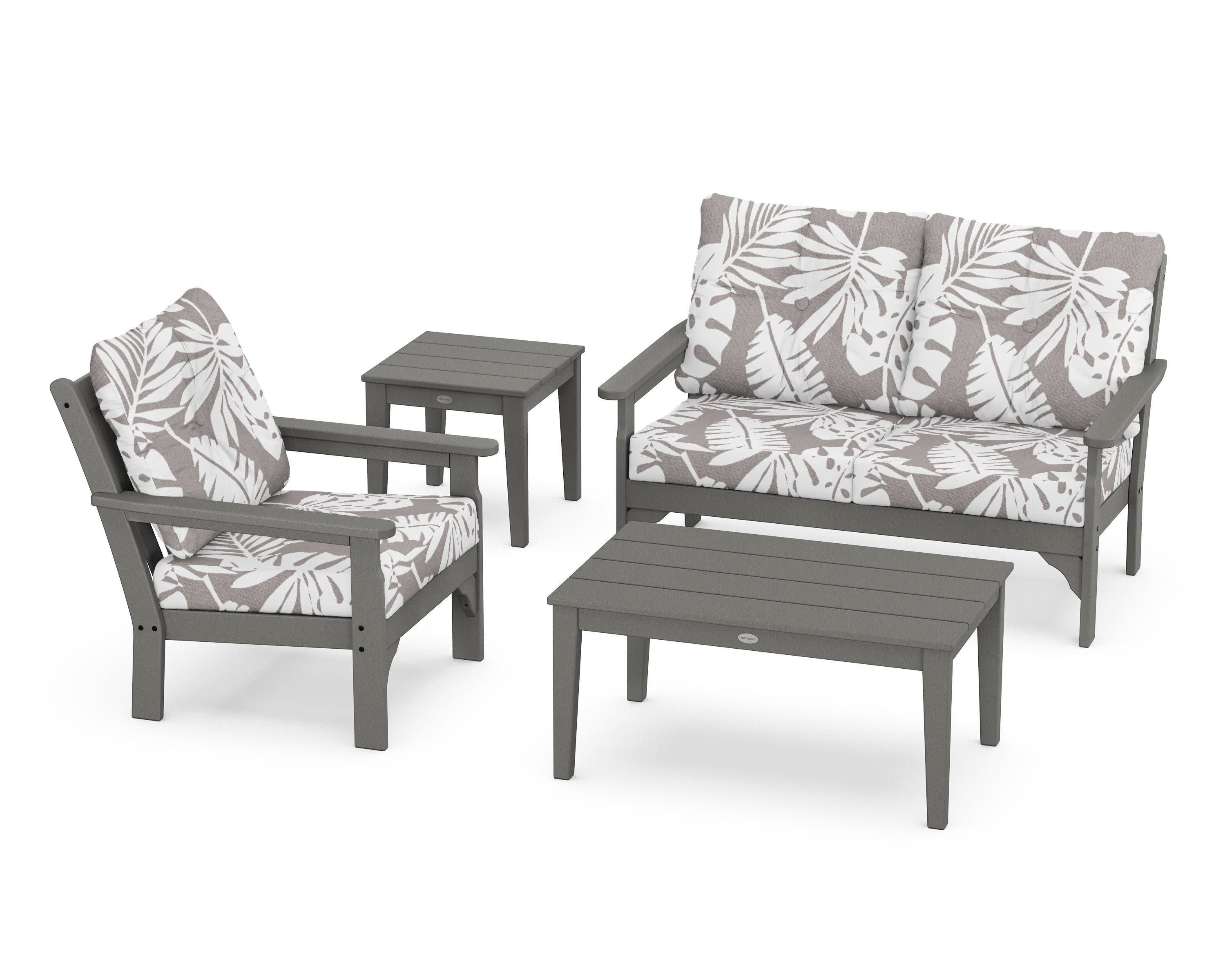 Vineyard 4-Piece Deep Seating Set in Slate Grey / Leaf Grey Mist