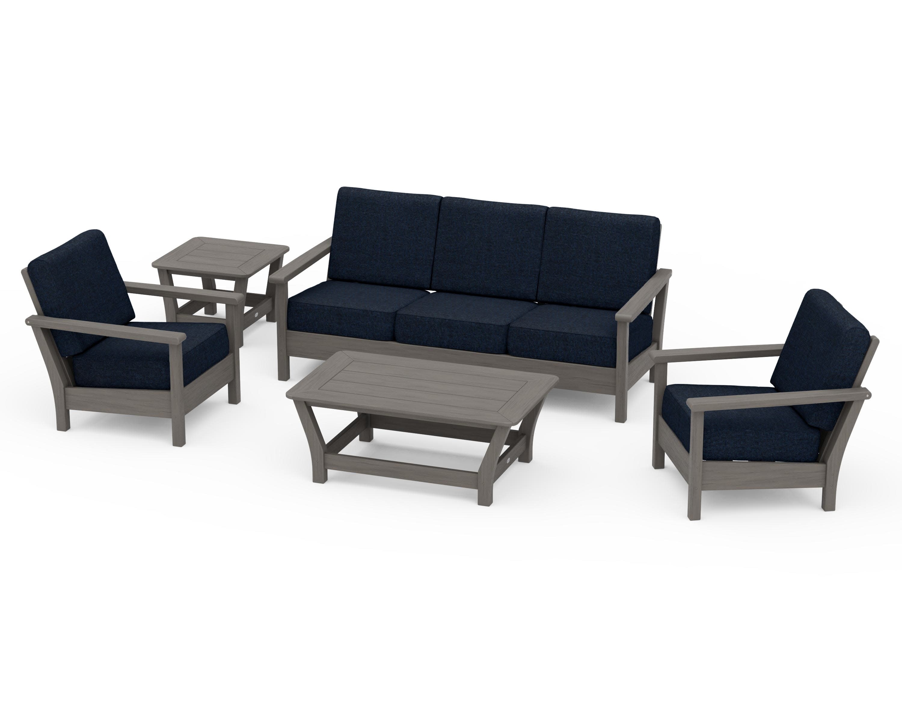 Harbour 5-Piece Deep Seating Set in Driftwood / Marine Indigo