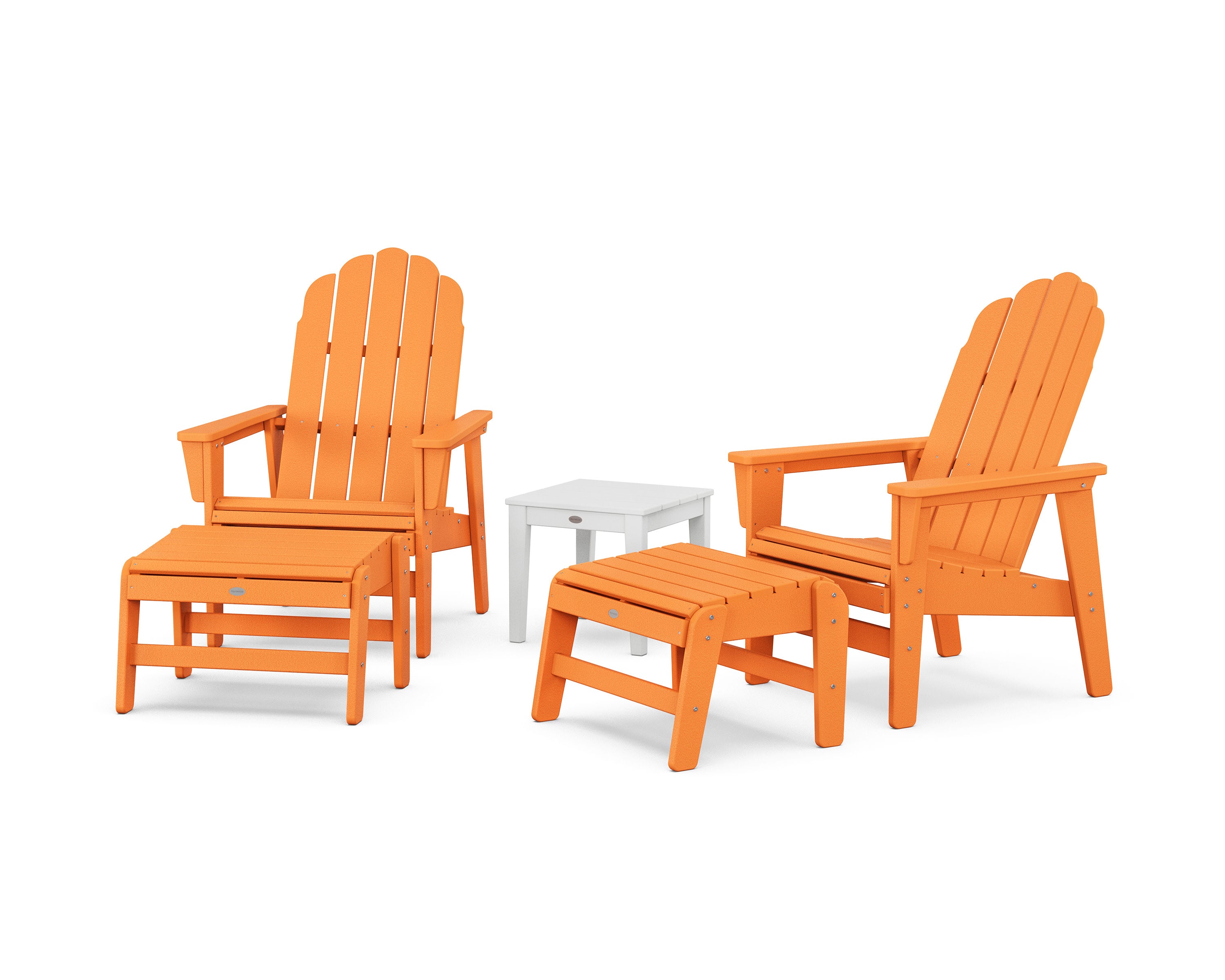 5-Piece Vineyard Grand Upright Adirondack Set with Ottomans and Side Table in Tangerine / White