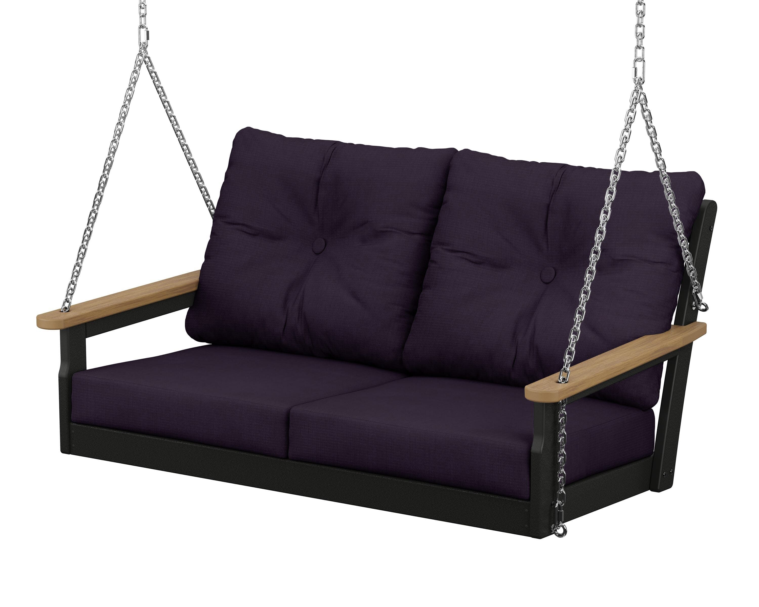 Vineyard Deep Seating Swing in Black / Natural / Navy Linen